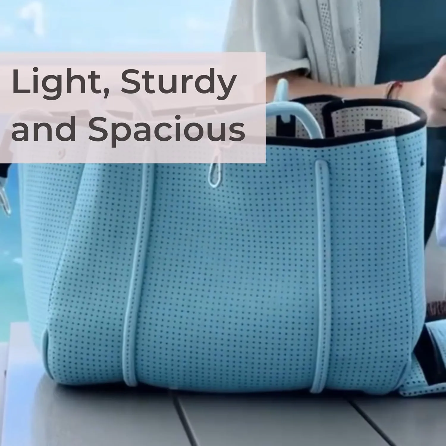 Large Neoprene Tote Bag for Women - Everyday Designer Handbag for Travel Work and Beach with Pockets and Zipper Pouch