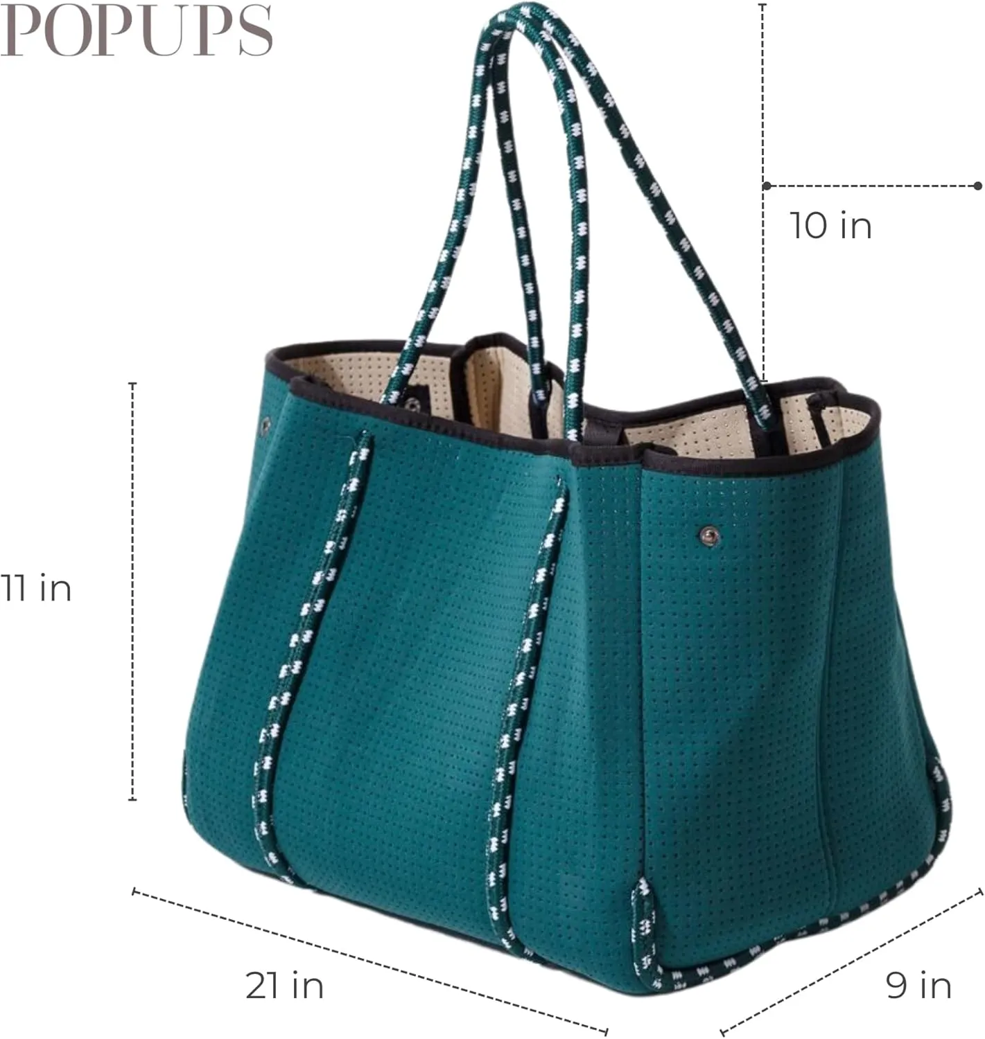 Large Neoprene Tote Bag for Women - Everyday Designer Handbag for Travel Work and Beach with Pockets and Zipper Pouch