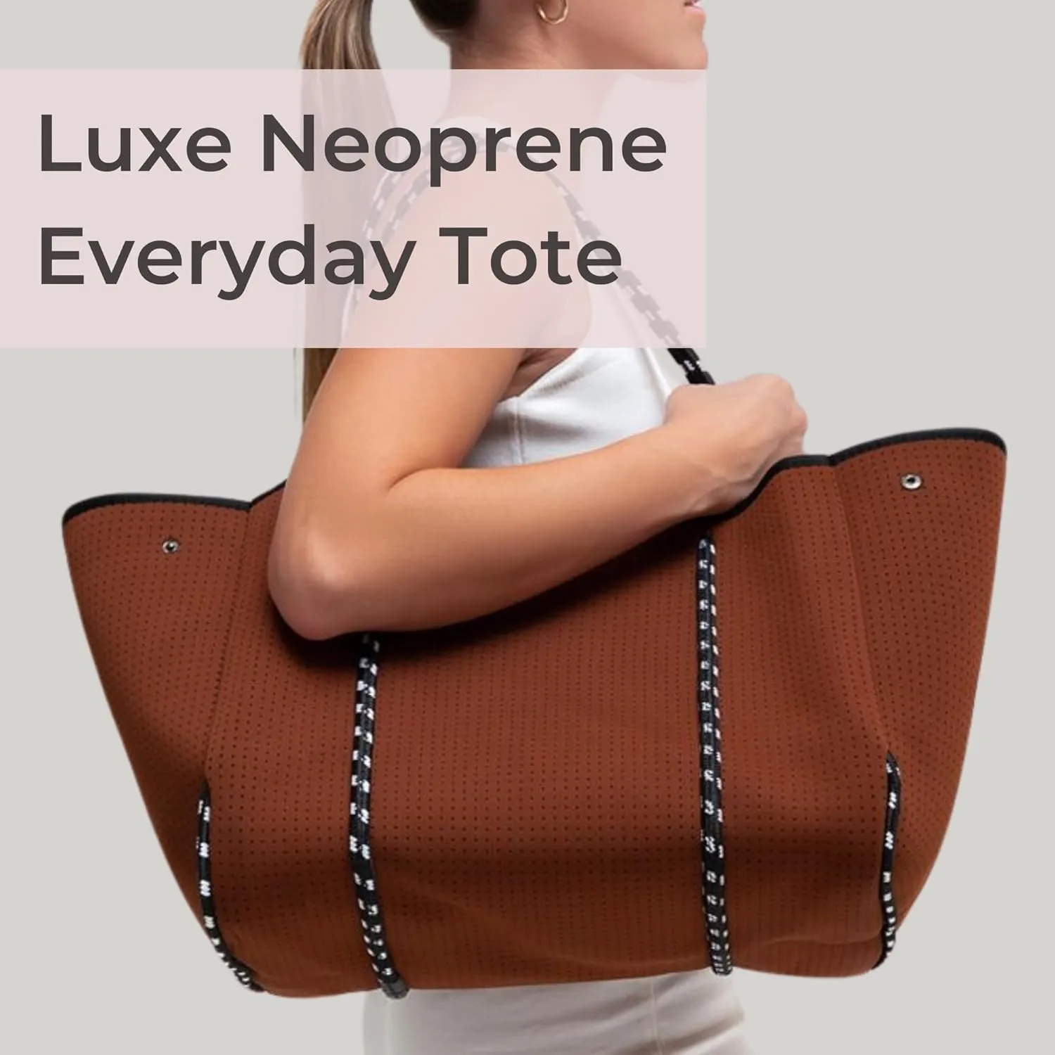 Large Neoprene Tote Bag for Women - Everyday Designer Handbag for Travel Work and Beach with Pockets and Zipper Pouch