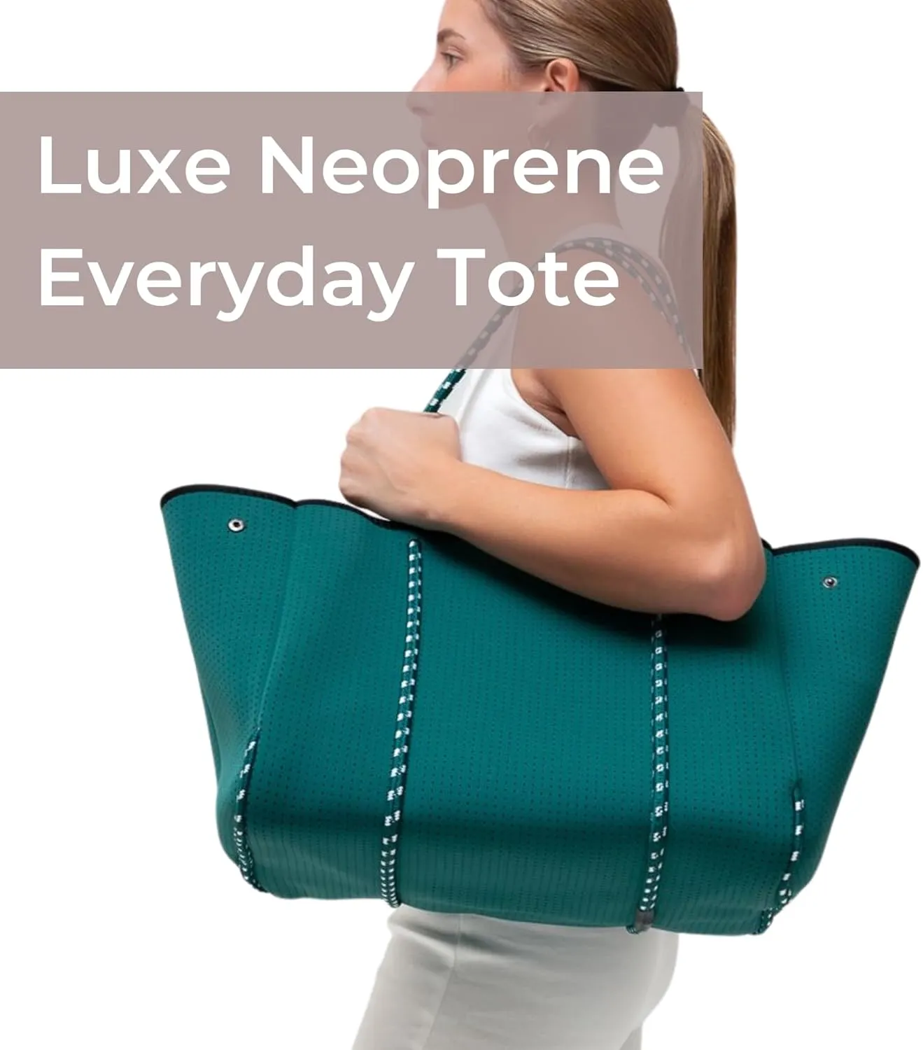 Large Neoprene Tote Bag for Women - Everyday Designer Handbag for Travel Work and Beach with Pockets and Zipper Pouch