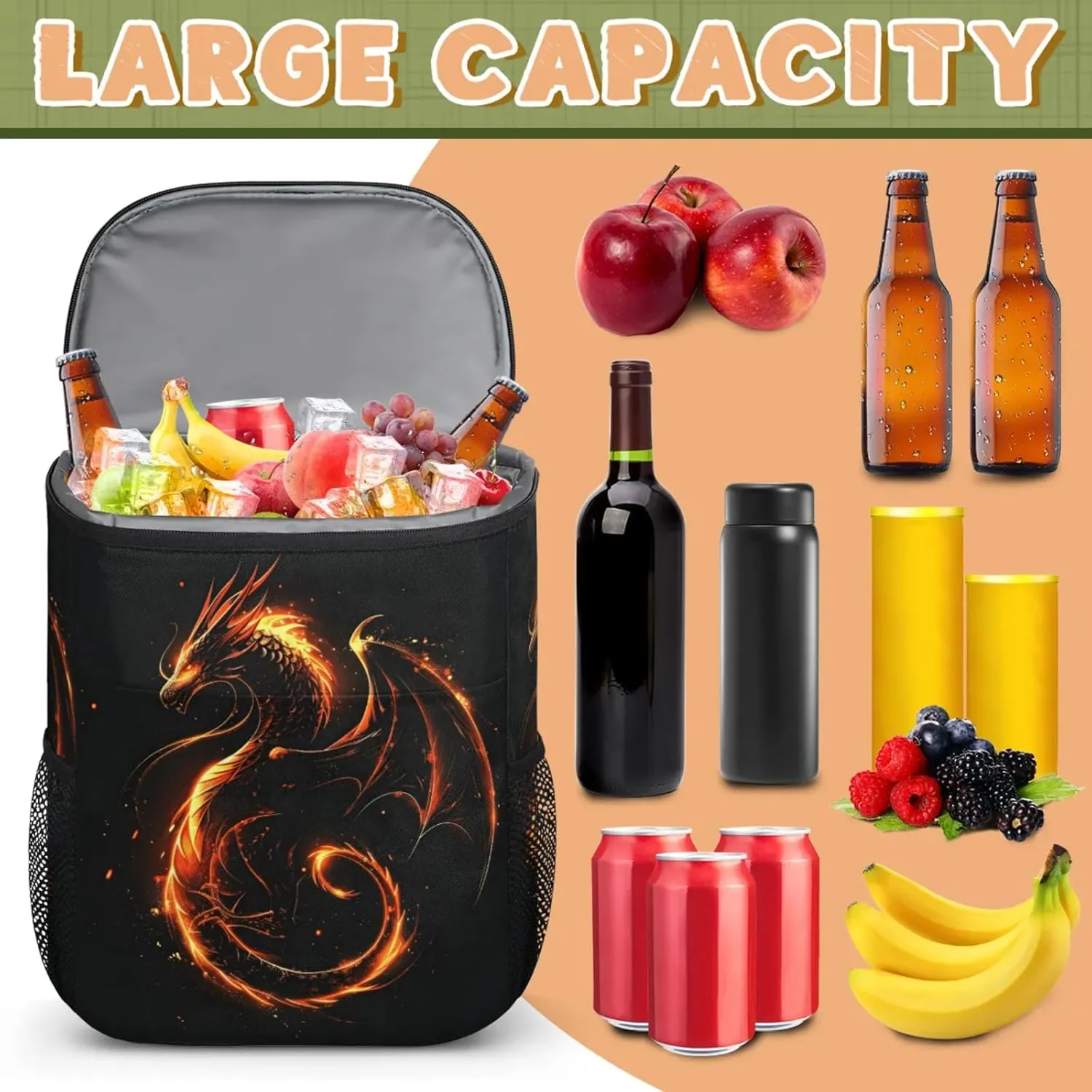 Large Waterproof Insulated Cooler Backpack, Leak Proof Backpack 30 Cans, Lightweight Cooler Bag for Camping
