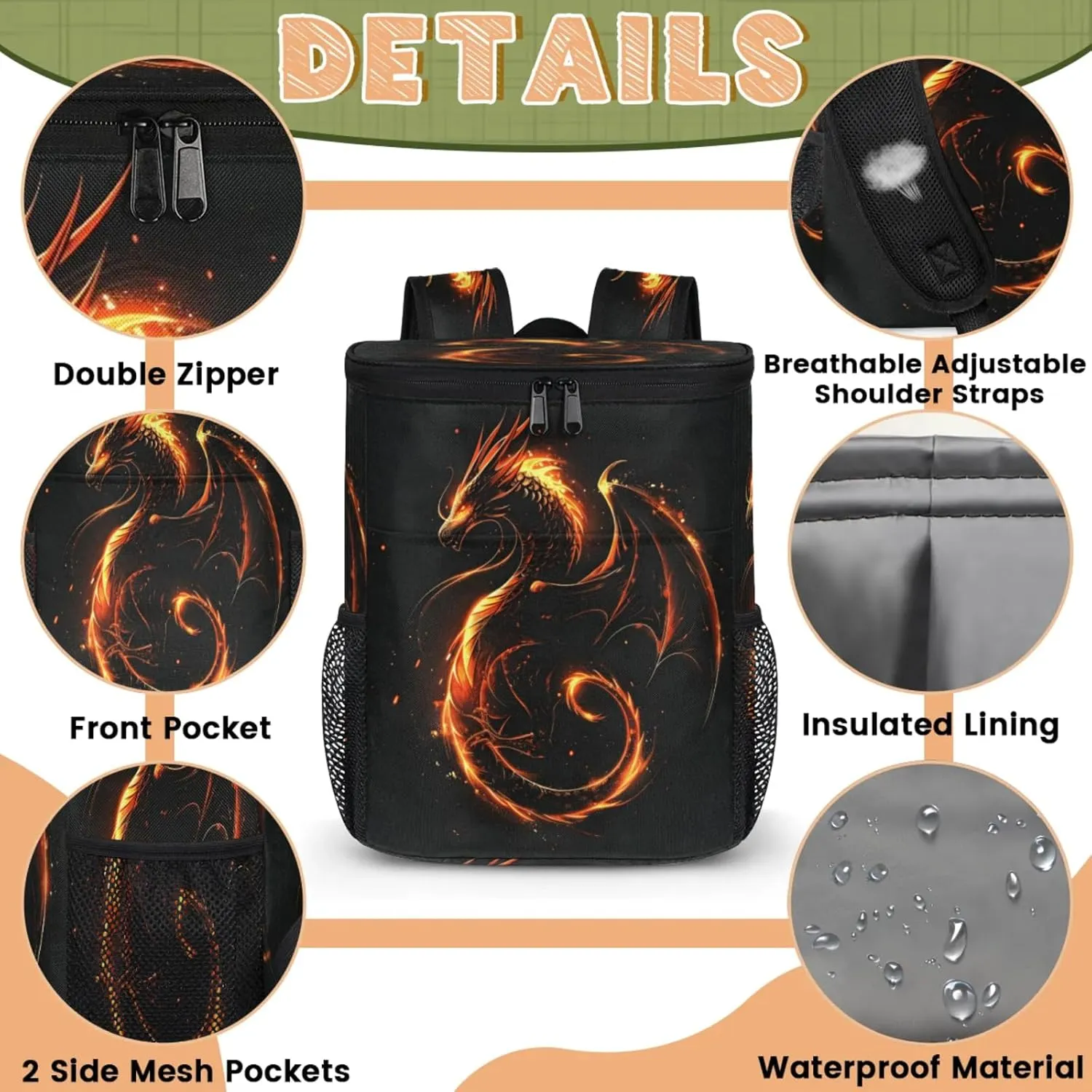 Large Waterproof Insulated Cooler Backpack, Leak Proof Backpack 30 Cans, Lightweight Cooler Bag for Camping