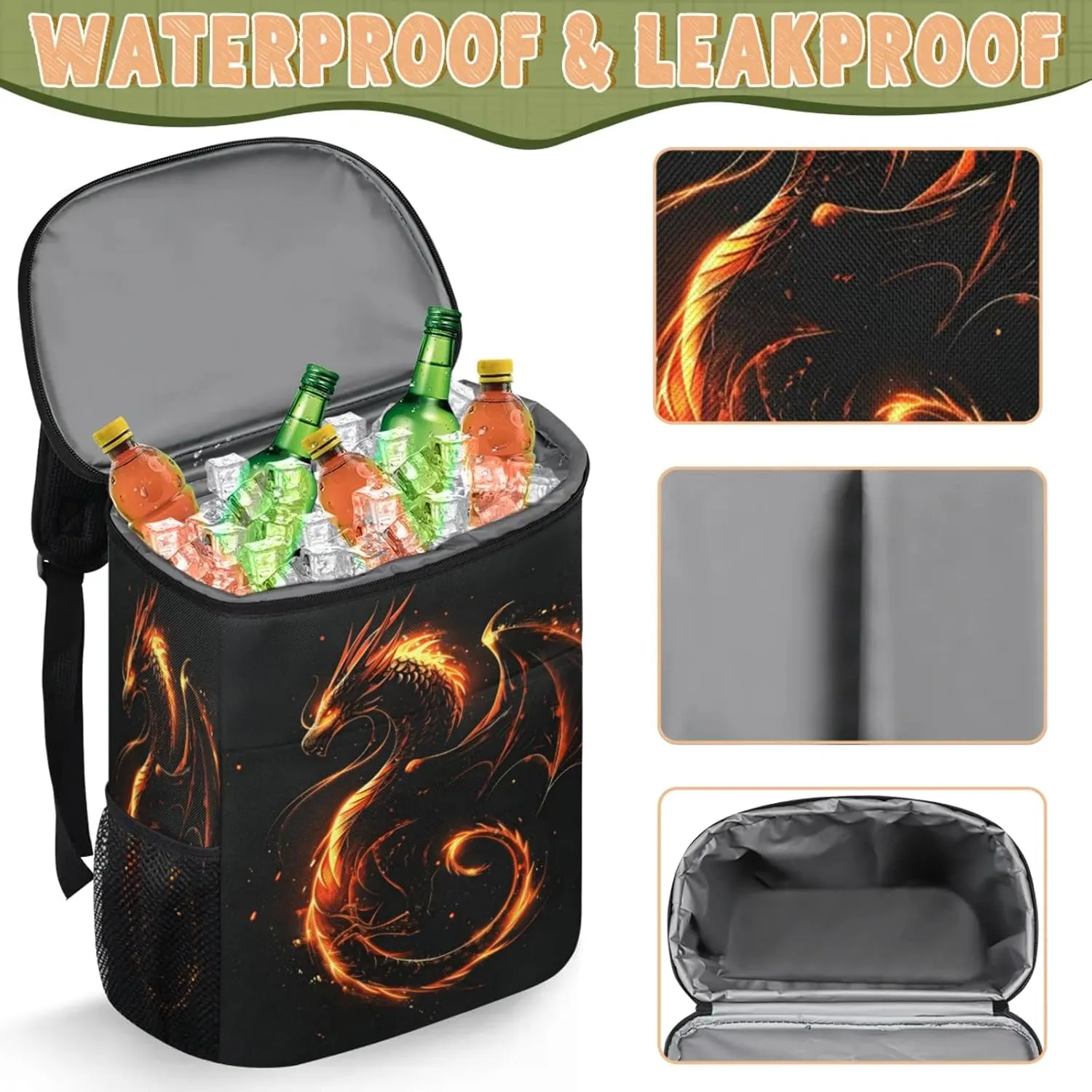 Large Waterproof Insulated Cooler Backpack, Leak Proof Backpack 30 Cans, Lightweight Cooler Bag for Camping