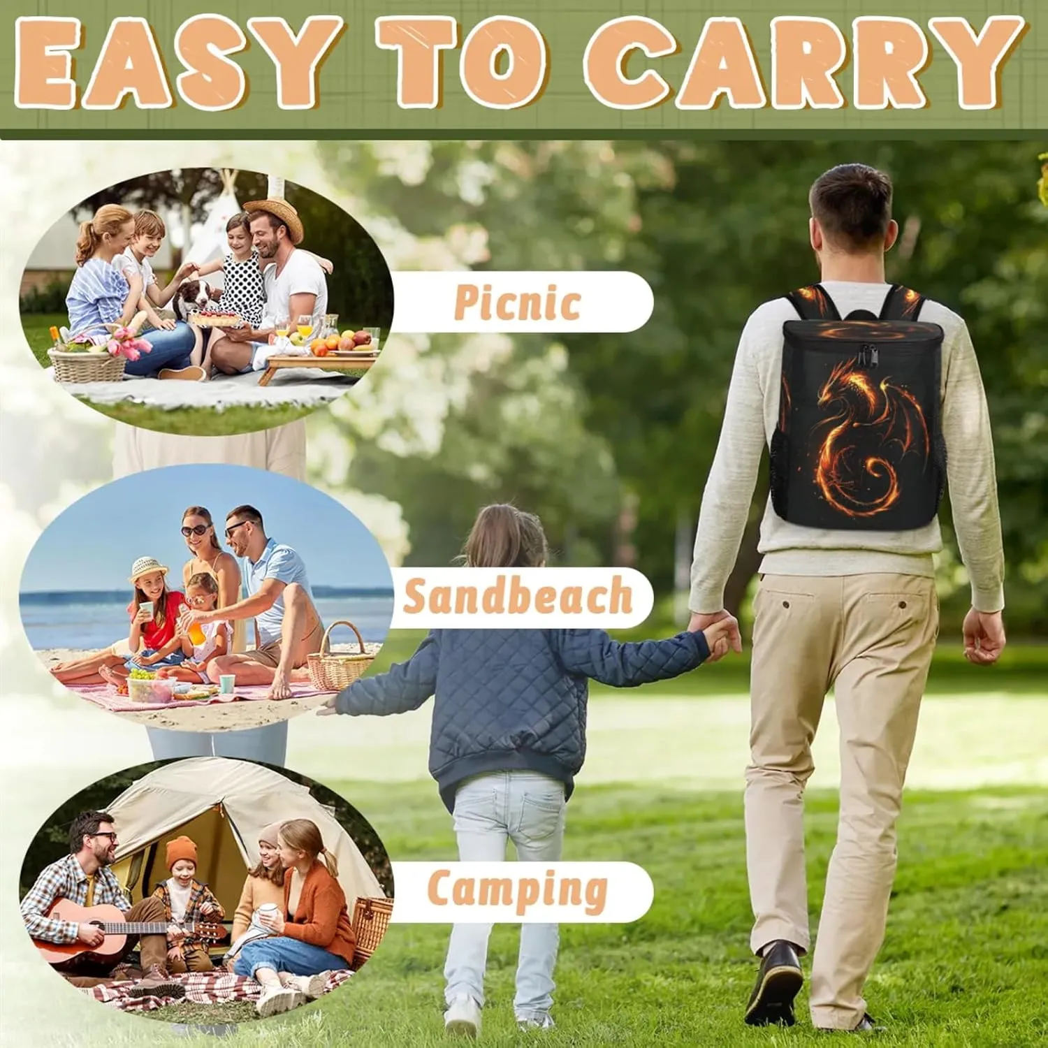Large Waterproof Insulated Cooler Backpack, Leak Proof Backpack 30 Cans, Lightweight Cooler Bag for Camping