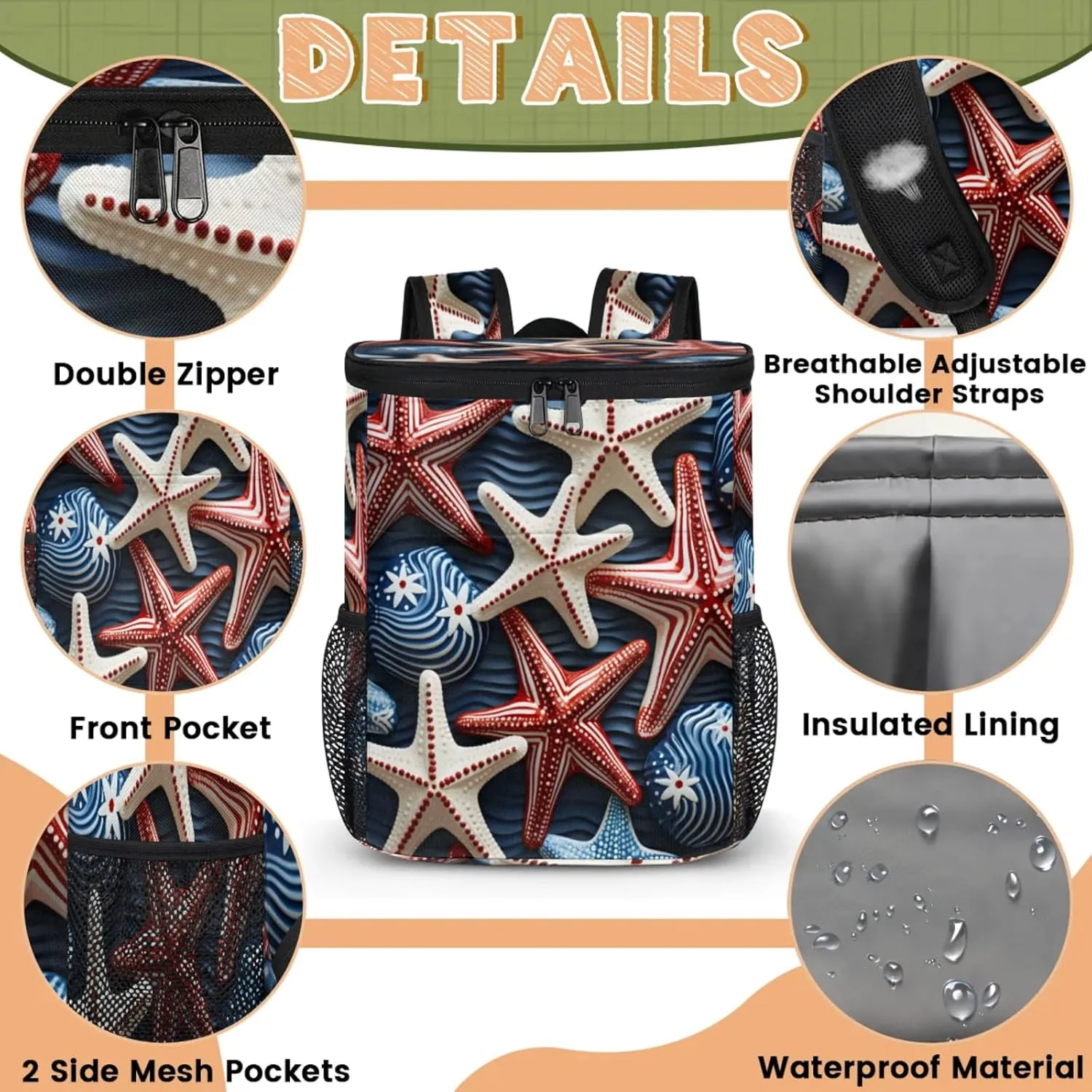 Large Waterproof Insulated Cooler Backpack, Leak Proof Cooler Backpack for Camping, Picnic Travel Outdoor