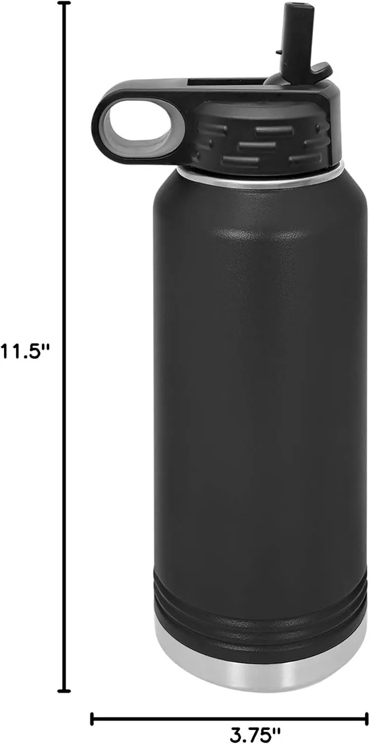 LaserGram Personalized Water Bottle, Grad Cap Class of 2023, 2024, 2025, 2026, 2027, Stainless Steel Double Wall Vacuum Insulated with Flip Top Straw, Custom Engraved Gift (40oz / 1180ml Black)