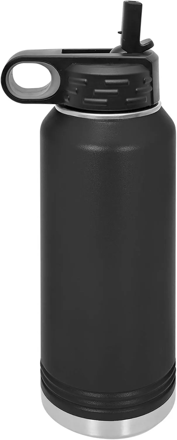 LaserGram Personalized Water Bottle, Grad Cap Class of 2023, 2024, 2025, 2026, 2027, Stainless Steel Double Wall Vacuum Insulated with Flip Top Straw, Custom Engraved Gift (40oz / 1180ml Black)