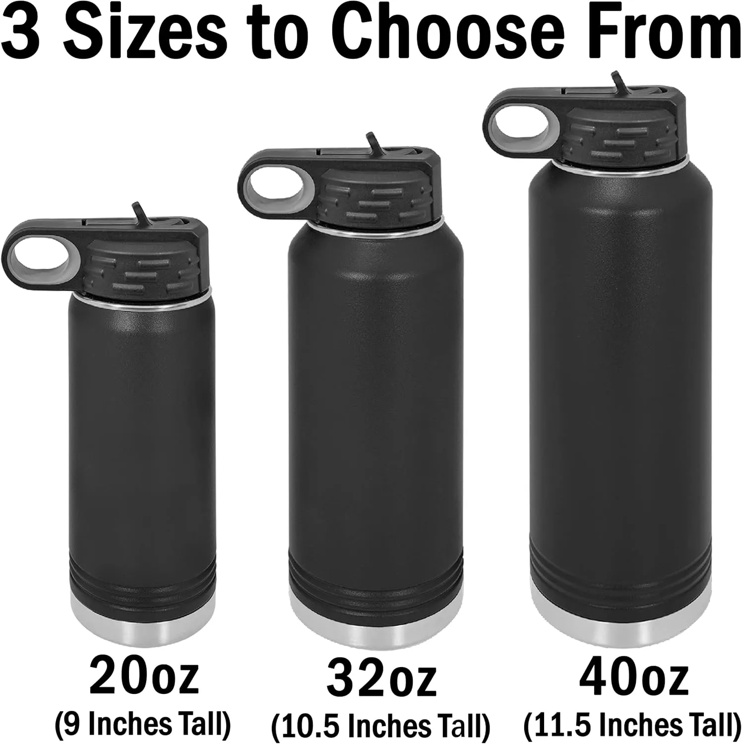 LaserGram Personalized Water Bottle, Grad Cap Class of 2023, 2024, 2025, 2026, 2027, Stainless Steel Double Wall Vacuum Insulated with Flip Top Straw, Custom Engraved Gift (40oz / 1180ml Black)