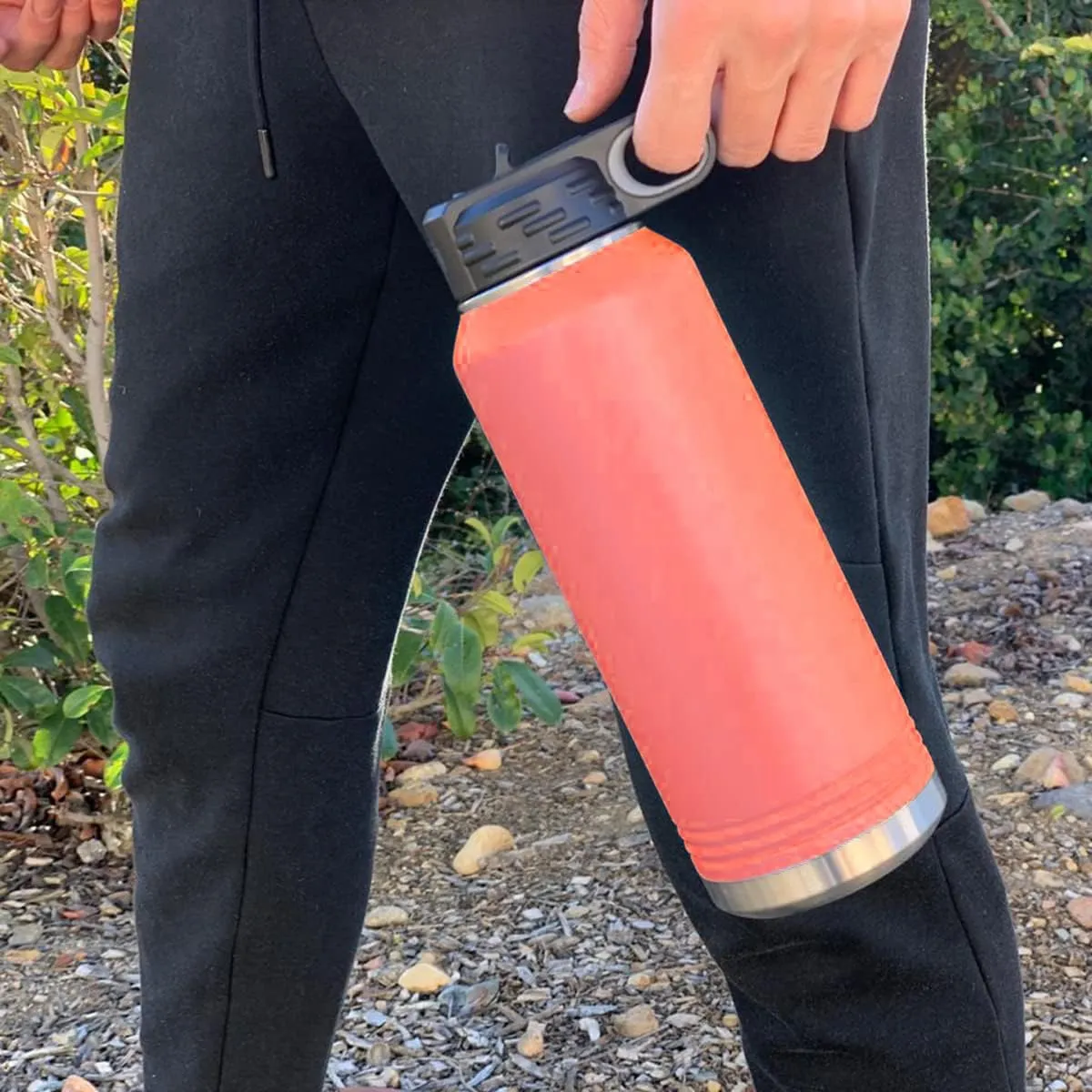 LaserGram Personalized Water Bottle, Sun, Stainless Steel Double Wall Vacuum Insulated with Flip Top Straw, Custom Engraved Gift (40oz / 1180ml Coral)