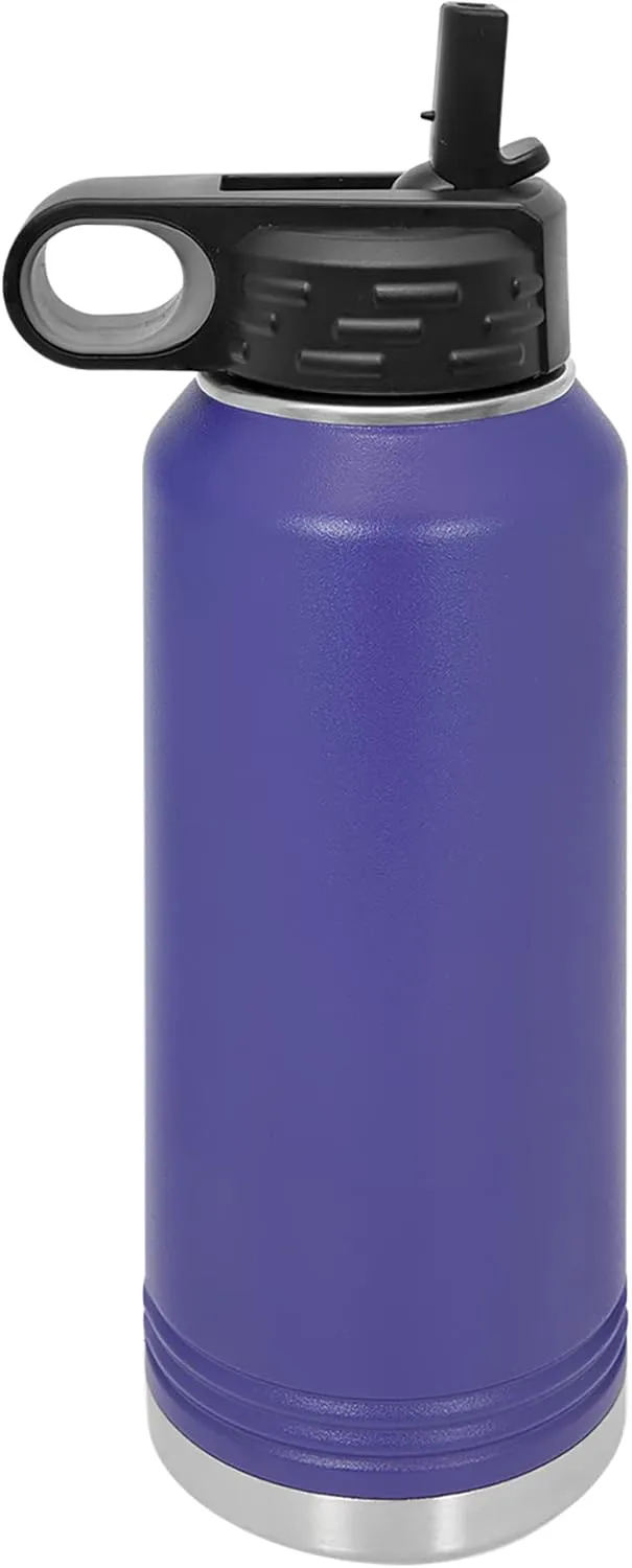 LaserGram Personalized Water Bottle, Sun, Stainless Steel Double Wall Vacuum Insulated with Flip Top Straw, Custom Engraved Gift (40oz / 1180ml Dark Purple)