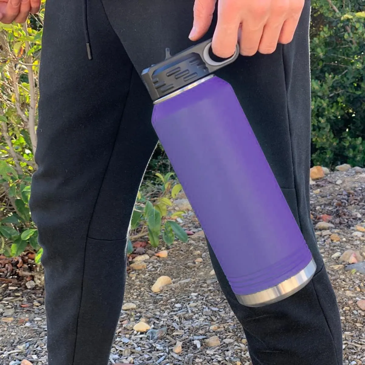 LaserGram Personalized Water Bottle, Sun, Stainless Steel Double Wall Vacuum Insulated with Flip Top Straw, Custom Engraved Gift (40oz / 1180ml Dark Purple)