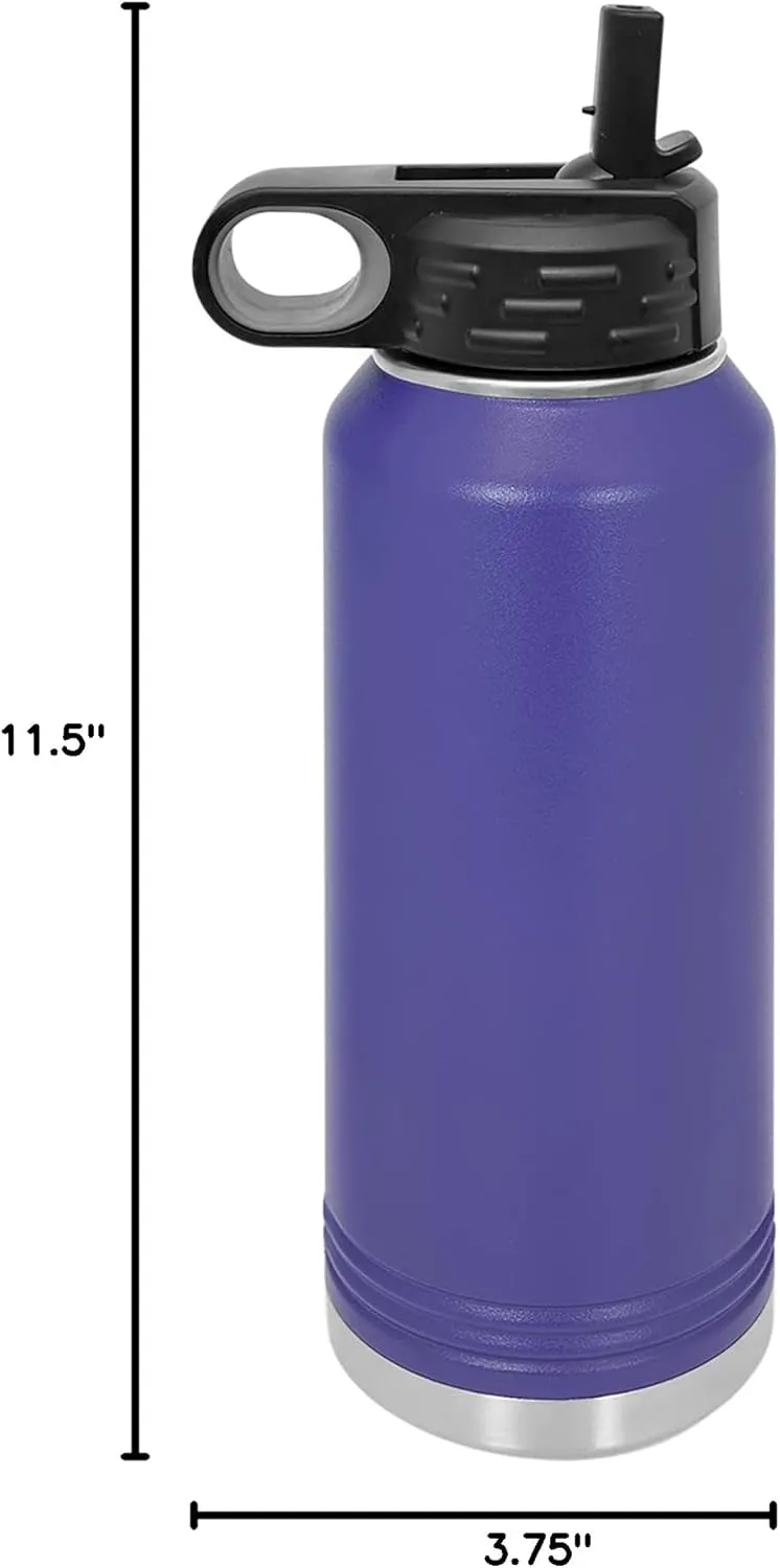 LaserGram Personalized Water Bottle, Tyrannosaurus Rex Dinosaur, Stainless Steel Double Wall Vacuum Insulated with Flip Top Straw, Custom Engraved Gift (40oz / 1180ml Dark Purple)