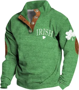 LCMTWX St Patricks Day Shirt for Men Corduroy Shirt Men 2024 Sweatshirt Holiday Sweatshirt Mock Neck Long Sleeve Sweaters