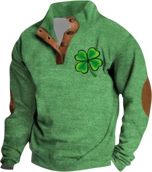 LCMTWX St Patricks Day Shirt for Men Corduroy Shirt Men 2024 Sweatshirt Holiday Sweatshirt Mock Neck Long Sleeve Sweaters