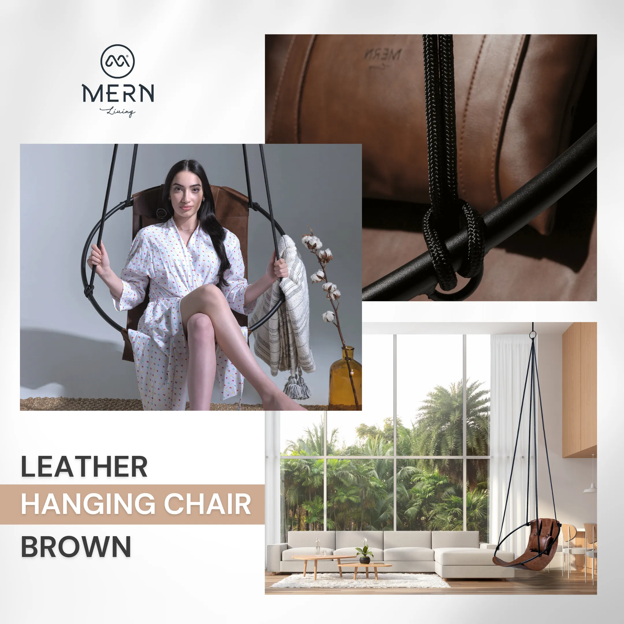 Leather Hanging Chair - Brown
