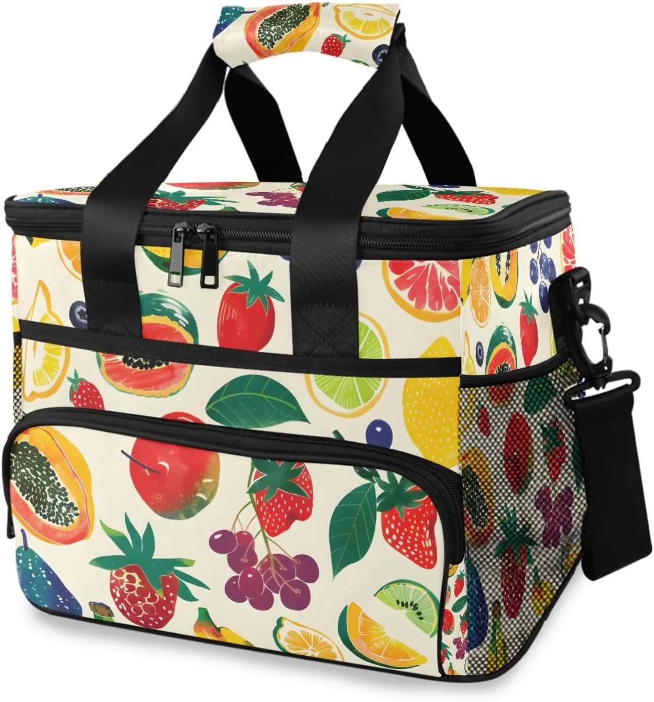 Lemon Orange Fruits Cooler Bag Insulated Cooler Soft Sided Cooler 24 Can Portable Picnic Bag Large Leakproof Lunch Bag Box for Beach Grocery Camping Travel Car Men Women