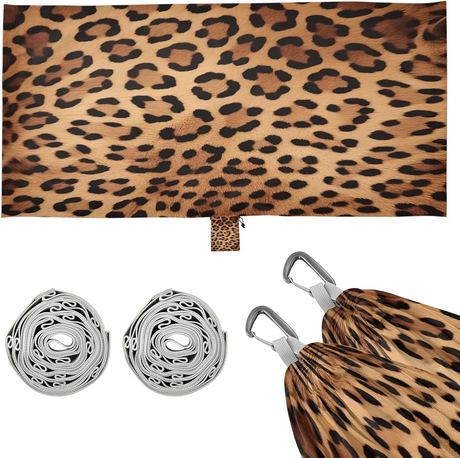 Leopard Print Camping Hammock, 330 lbs with 2 Tree Straps, Carry Bag, Single Portable Hammock for Outdoor/Indoor, Hiking, Beach, Backpacking, Travel