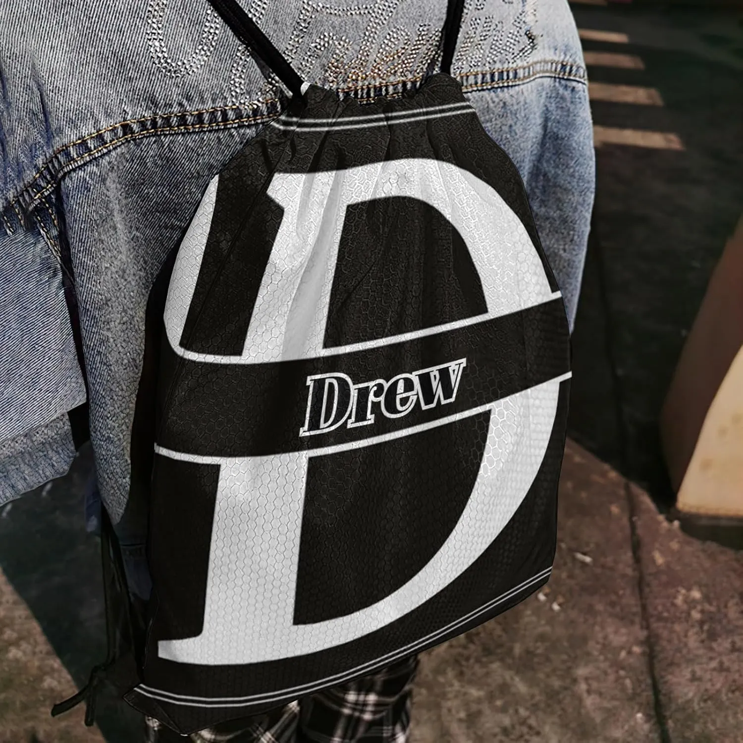 Letter D Drawstring Sackpack Gym Yoga Sport Backpack Bag Waterproof Storage Bags for Women Men