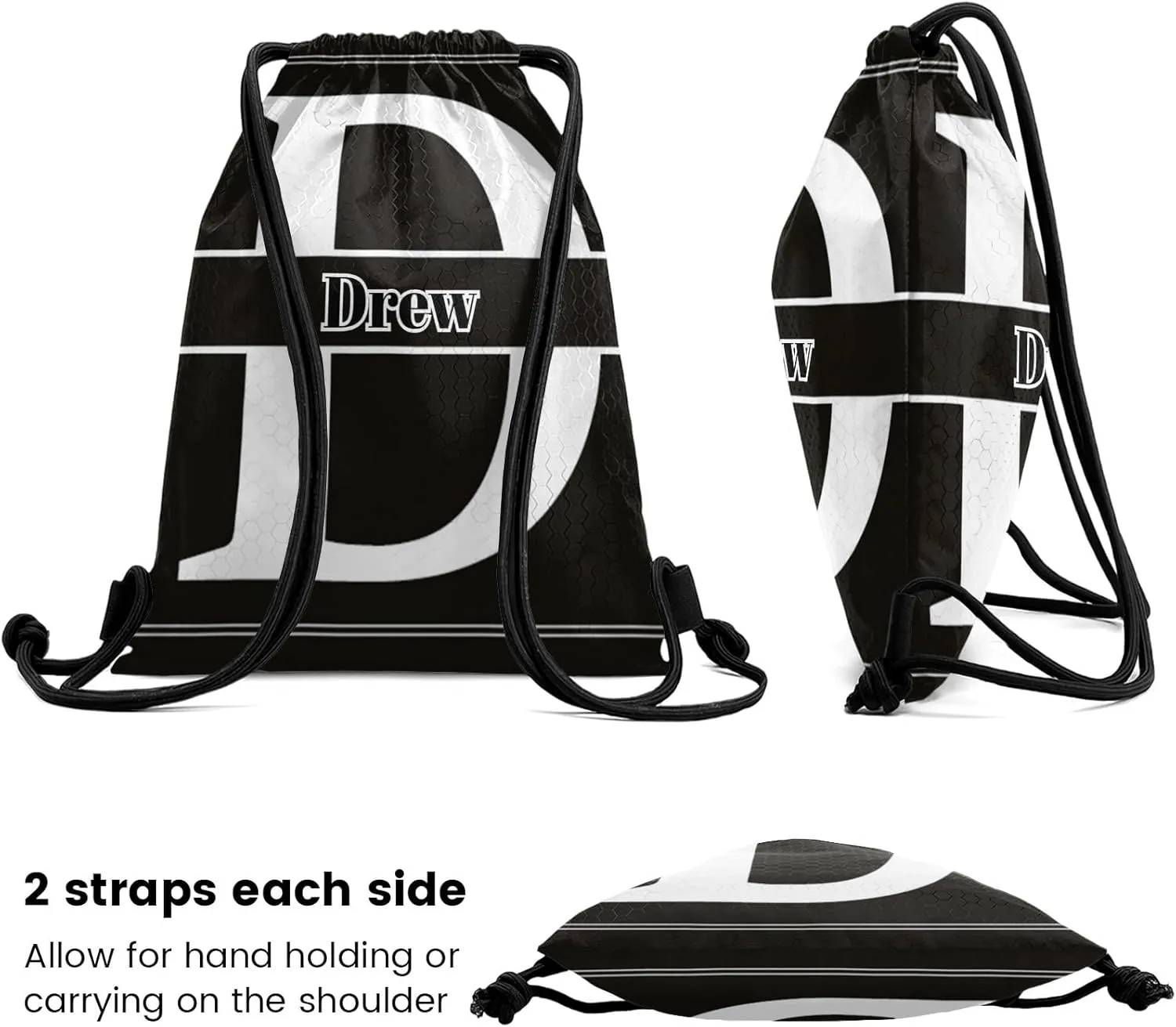 Letter D Drawstring Sackpack Gym Yoga Sport Backpack Bag Waterproof Storage Bags for Women Men
