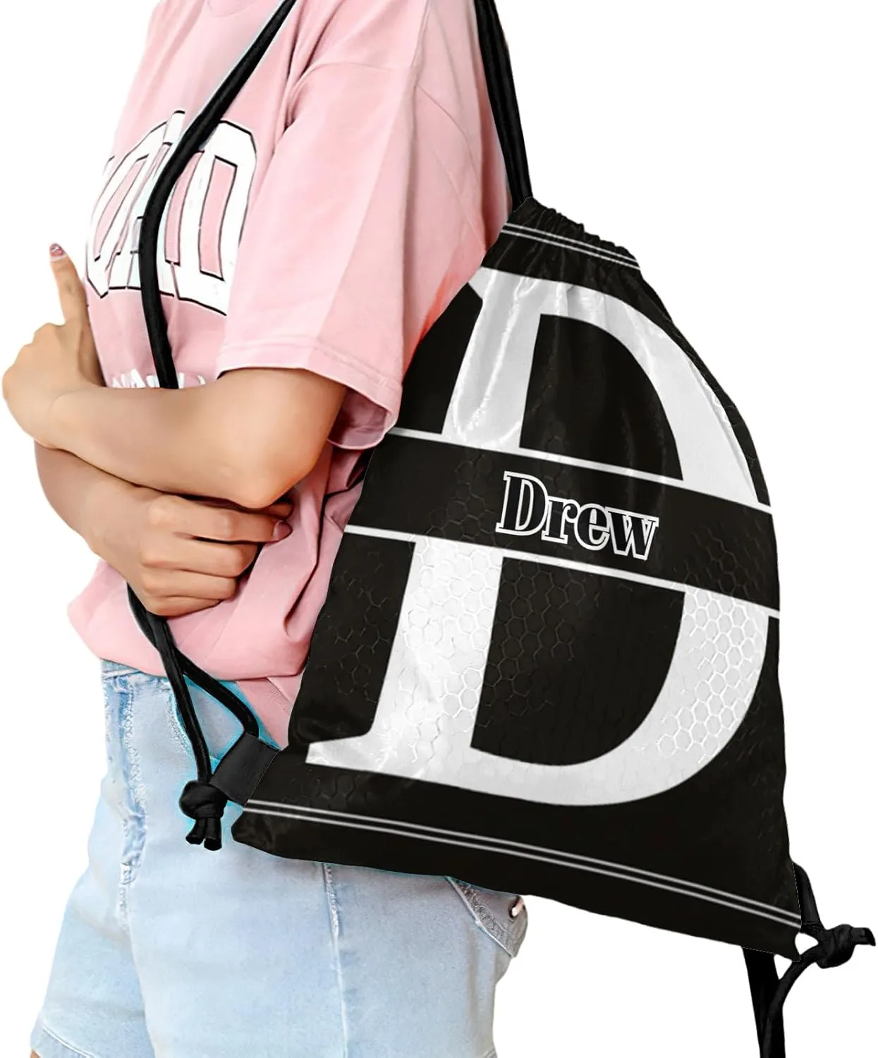 Letter D Drawstring Sackpack Gym Yoga Sport Backpack Bag Waterproof Storage Bags for Women Men