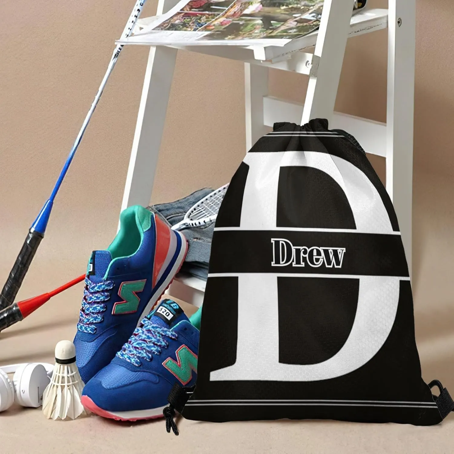 Letter D Drawstring Sackpack Gym Yoga Sport Backpack Bag Waterproof Storage Bags for Women Men