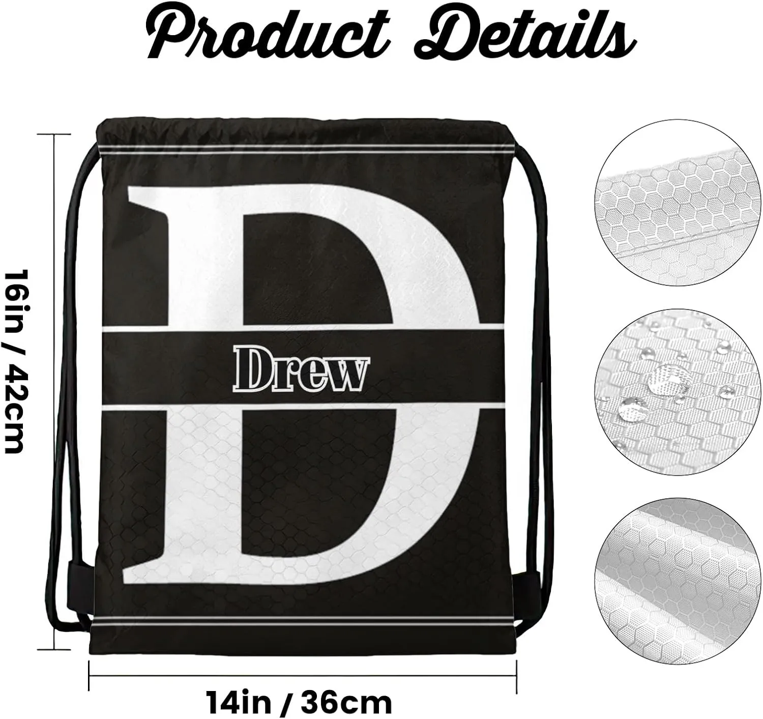 Letter D Drawstring Sackpack Gym Yoga Sport Backpack Bag Waterproof Storage Bags for Women Men