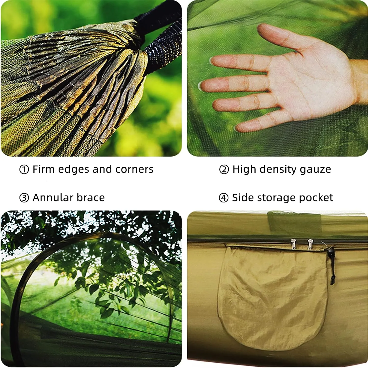 LFL Portable Camping Hammock with Mosquito Net, 1 or 2 Person Outdoor Swing Hammock, Nylon Parachute Material, Quick Opening Outside Hammock, Hiking Travel Courtyard (Black)