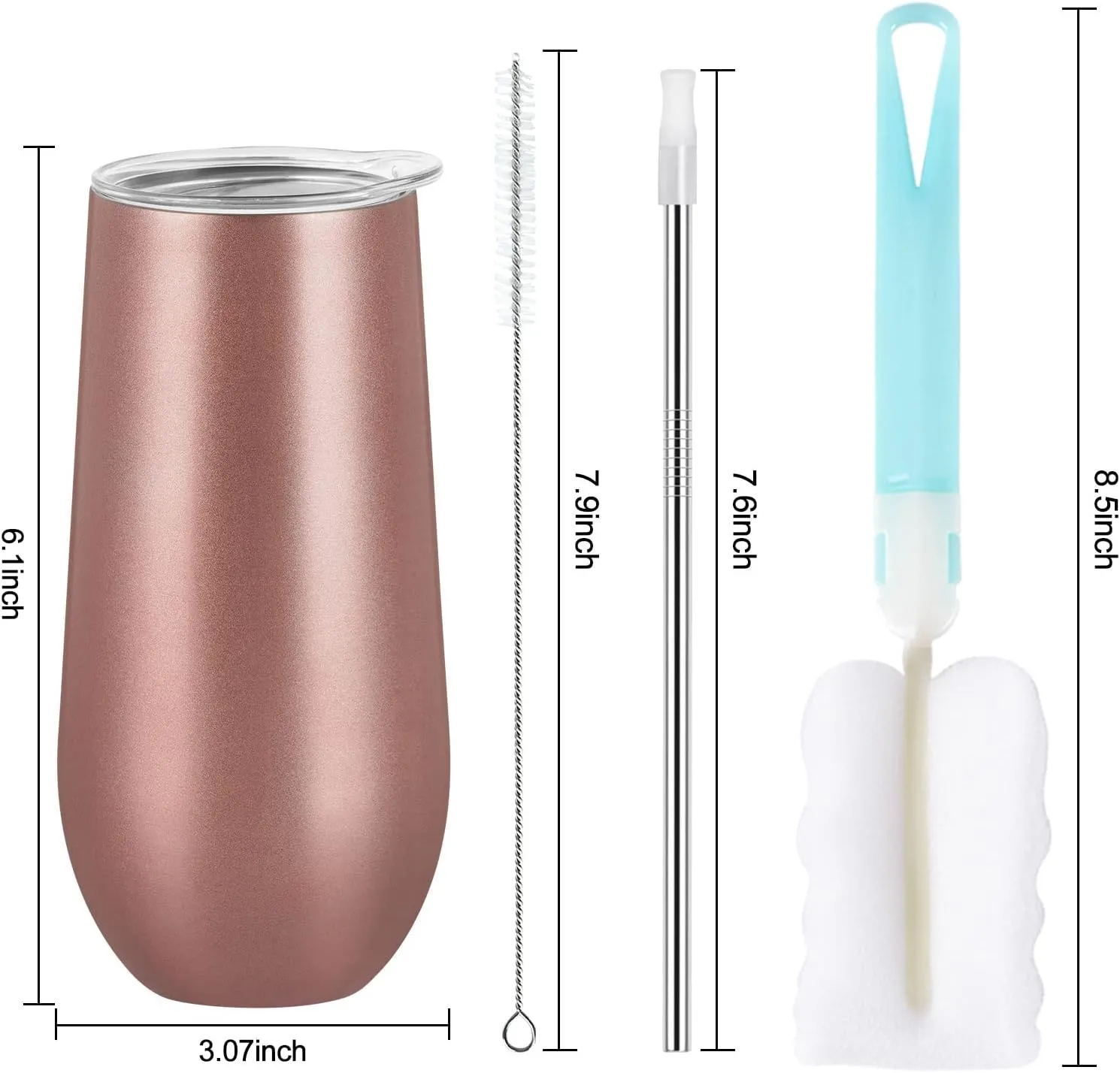 Lifecapido 2 Pack Insulated Tumblers, 12oz Stemless Champagne Flutes, Stainless Steel Tumblers, Insulated Glass for Birthday Party, Wedding, Christmas (Rose Gold)