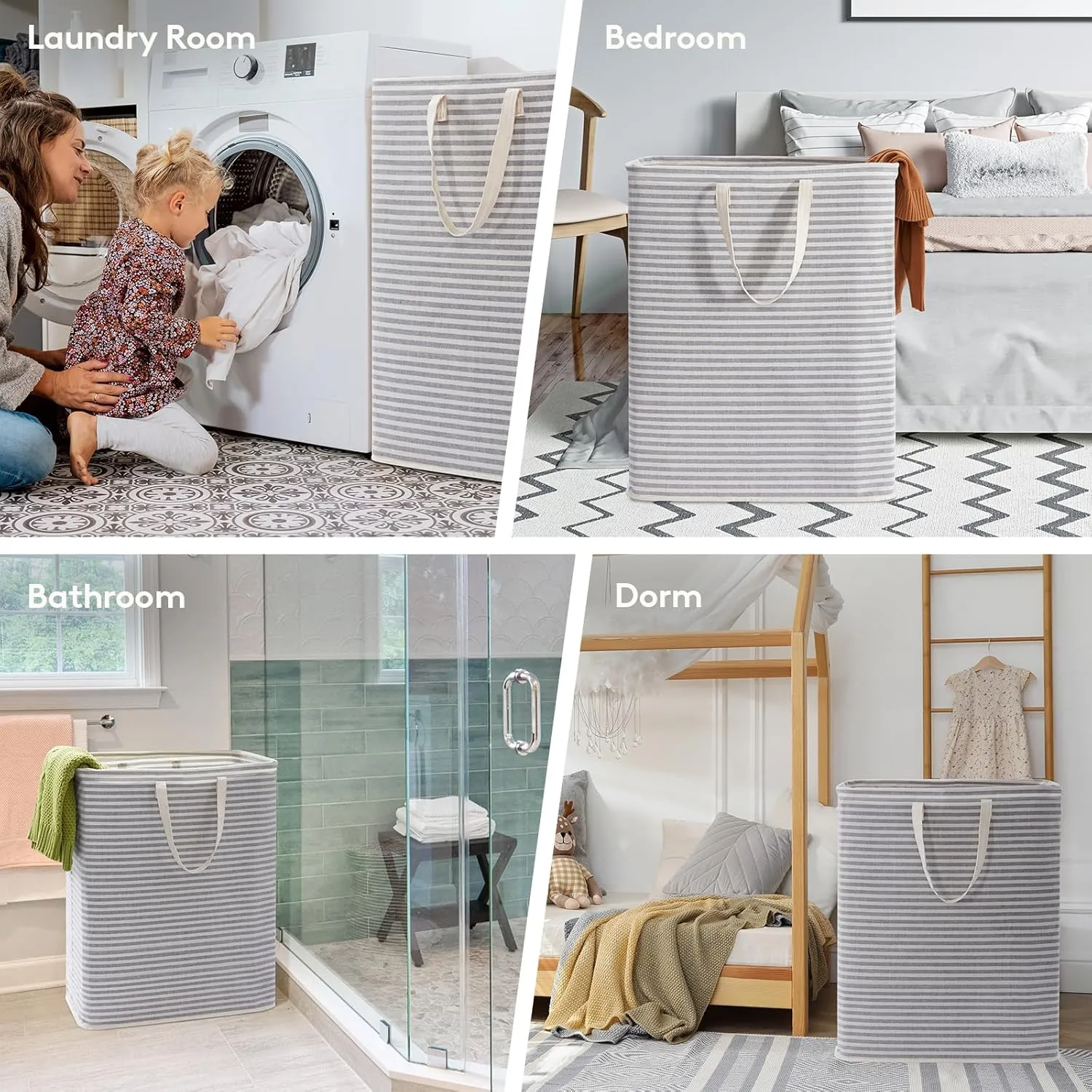 Lifewit 2 Pack Laundry Hamper Large Collapsible Laundry Baskets, Freestanding Waterproof Clothes Hamper with Easy Carry Handles in Laundry Room Bedroom Bathroom College Dorm for Adults, Grey, 2 x 125L
