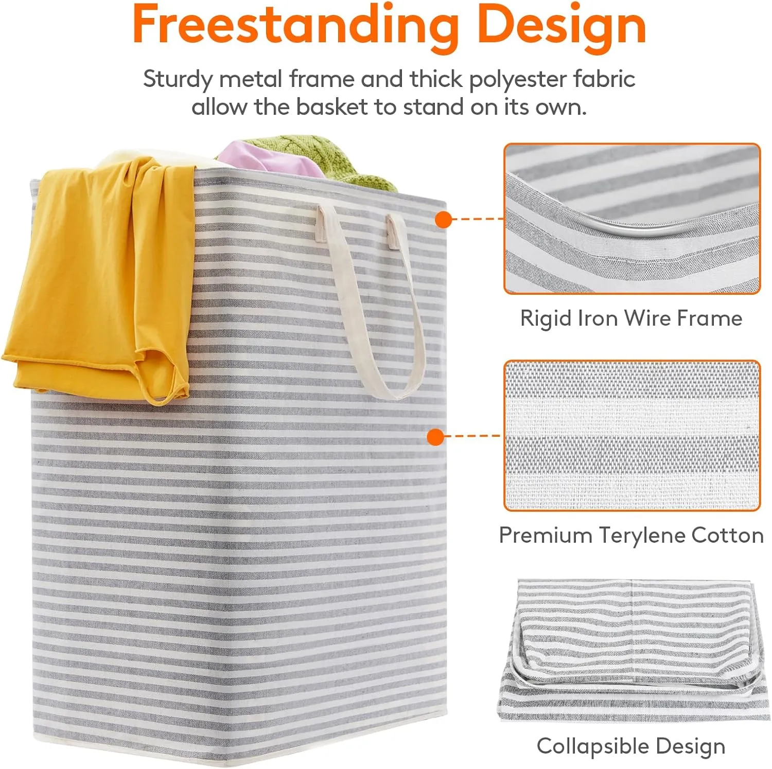 Lifewit 2 Pack Laundry Hamper Large Collapsible Laundry Baskets, Freestanding Waterproof Clothes Hamper with Easy Carry Handles in Laundry Room Bedroom Bathroom College Dorm for Adults, Grey, 2 x 125L