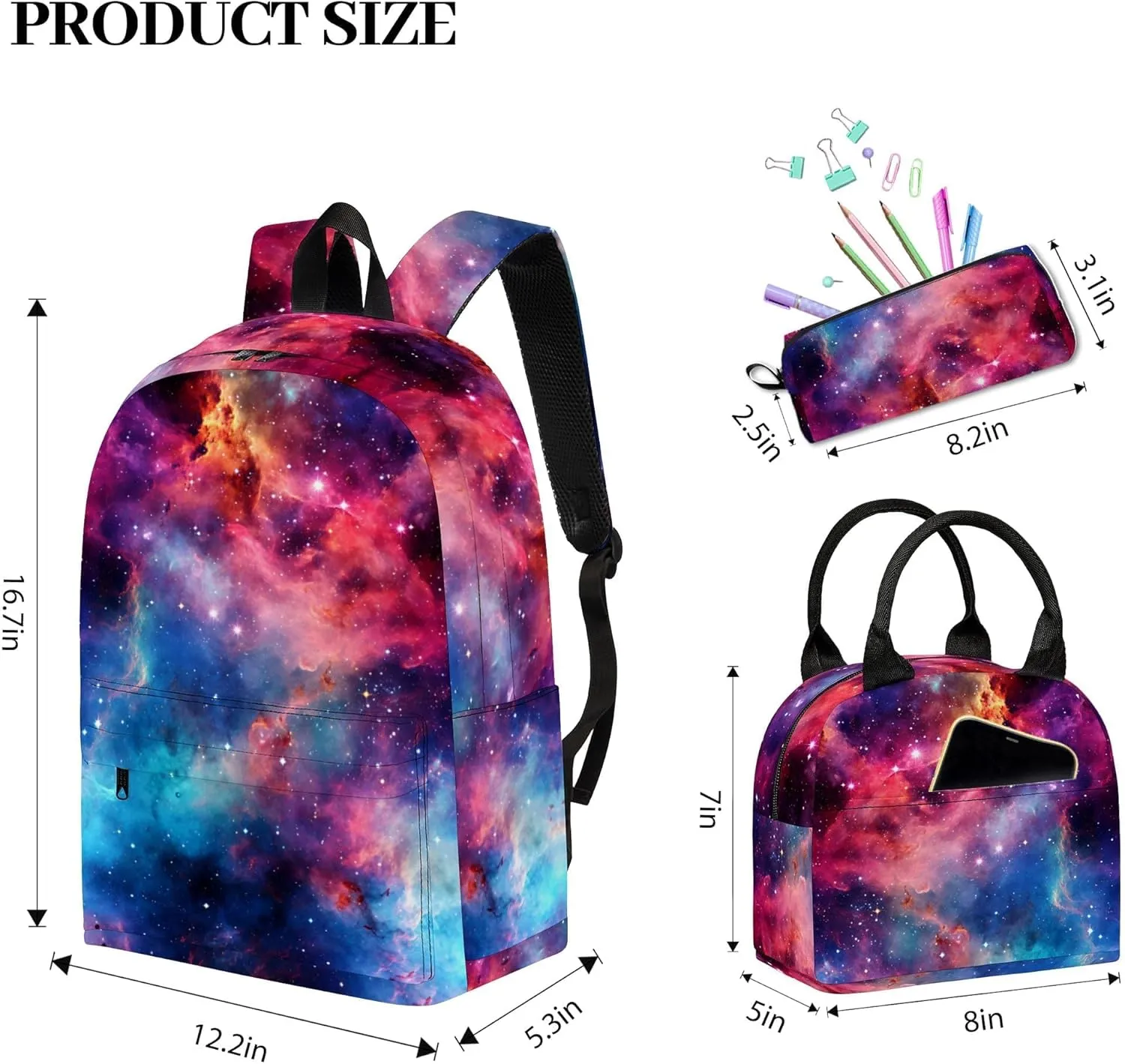Lightning Printed Backpack Set for Boys Kids, 3Pcs Bookbag with Pencil Case for school, 17 Inch Lightweight Laptop Backpack with Lunch Bag for Mens Teens Office, High School