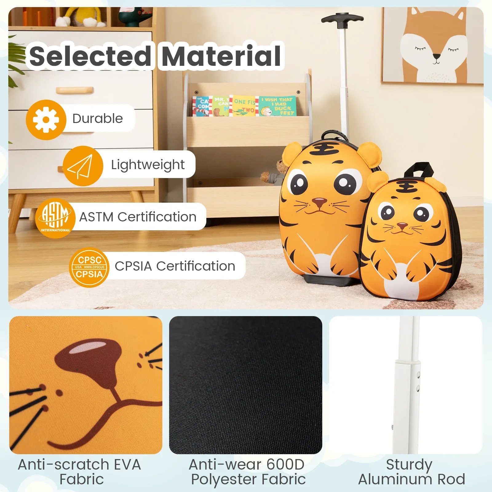 Lightweight and Portable Rolling Suitcase for Children-Yellow
