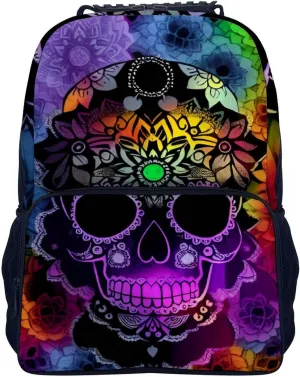 Lightweight Backpack for Gym Travel Bicycle - Big Capacity Multipurpose Anti-Theft Carry On Bag, Indain Mandala Sugar Skull Art Travel Hiking Bag & Day Pack