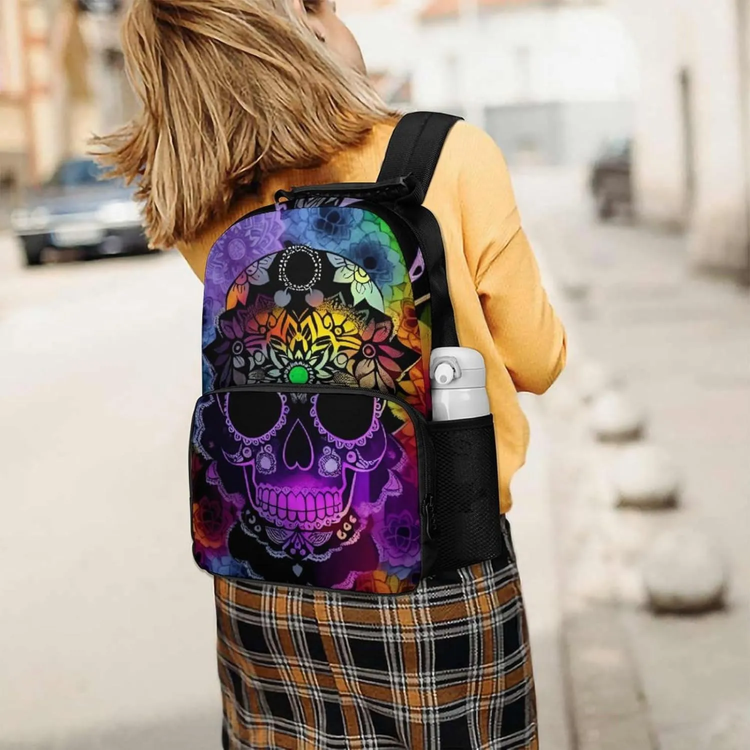 Lightweight Backpack for Gym Travel Bicycle - Big Capacity Multipurpose Anti-Theft Carry On Bag, Indain Mandala Sugar Skull Art Travel Hiking Bag & Day Pack