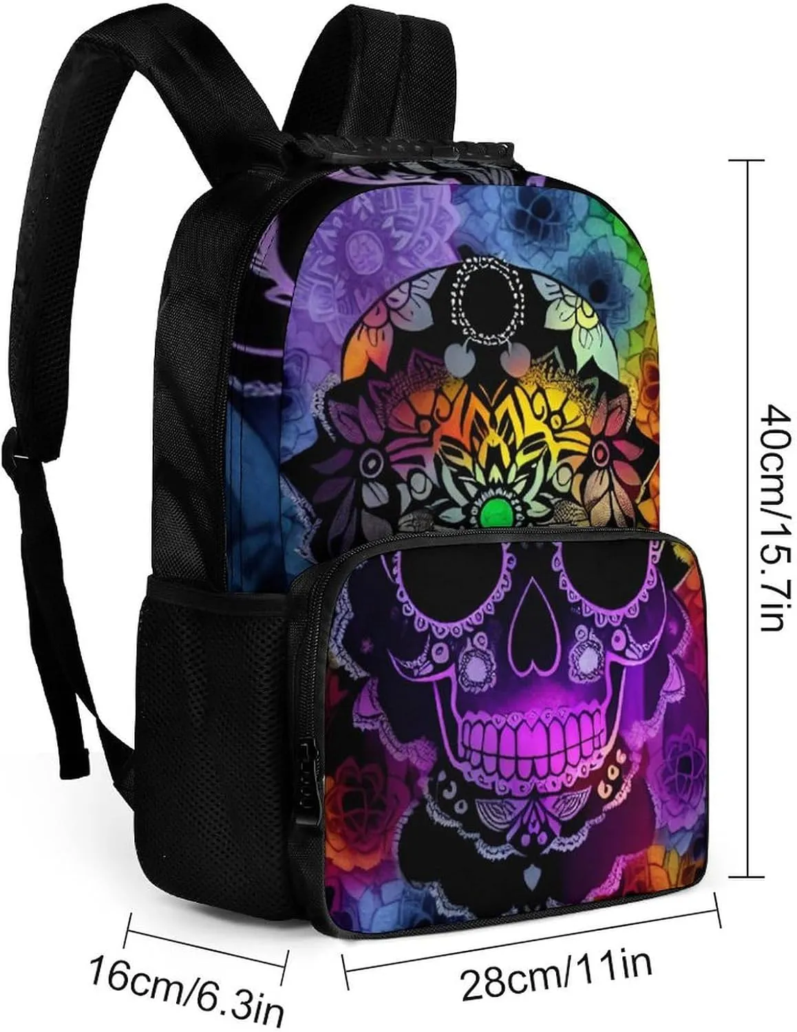 Lightweight Backpack for Gym Travel Bicycle - Big Capacity Multipurpose Anti-Theft Carry On Bag, Indain Mandala Sugar Skull Art Travel Hiking Bag & Day Pack