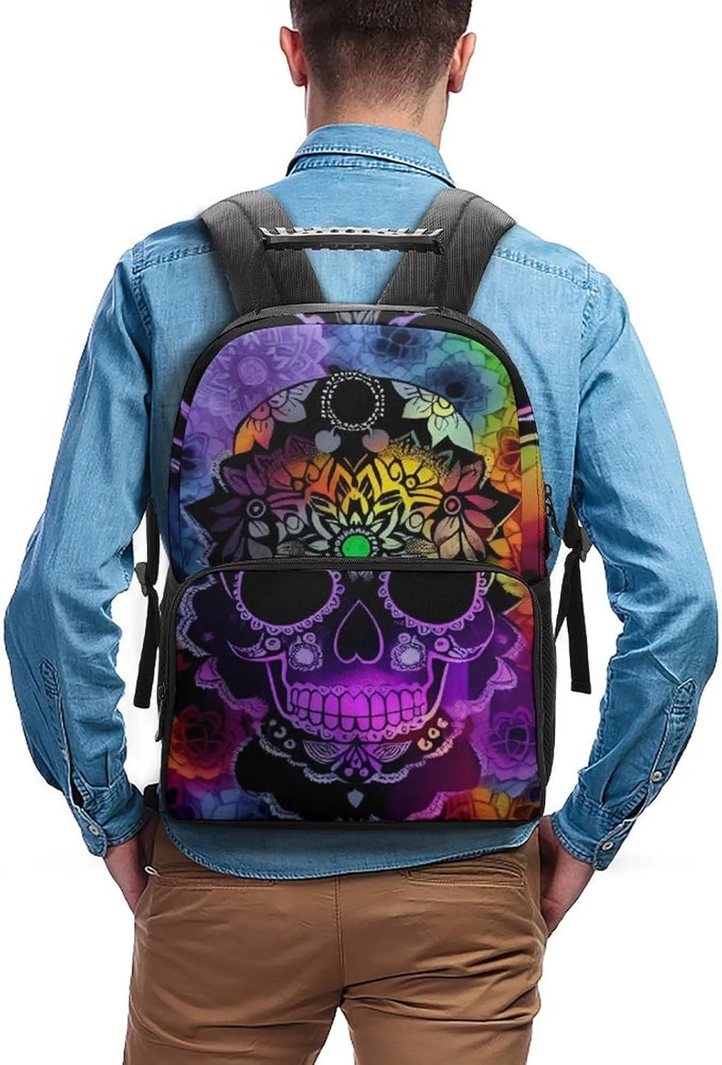 Lightweight Backpack for Gym Travel Bicycle - Big Capacity Multipurpose Anti-Theft Carry On Bag, Indain Mandala Sugar Skull Art Travel Hiking Bag & Day Pack