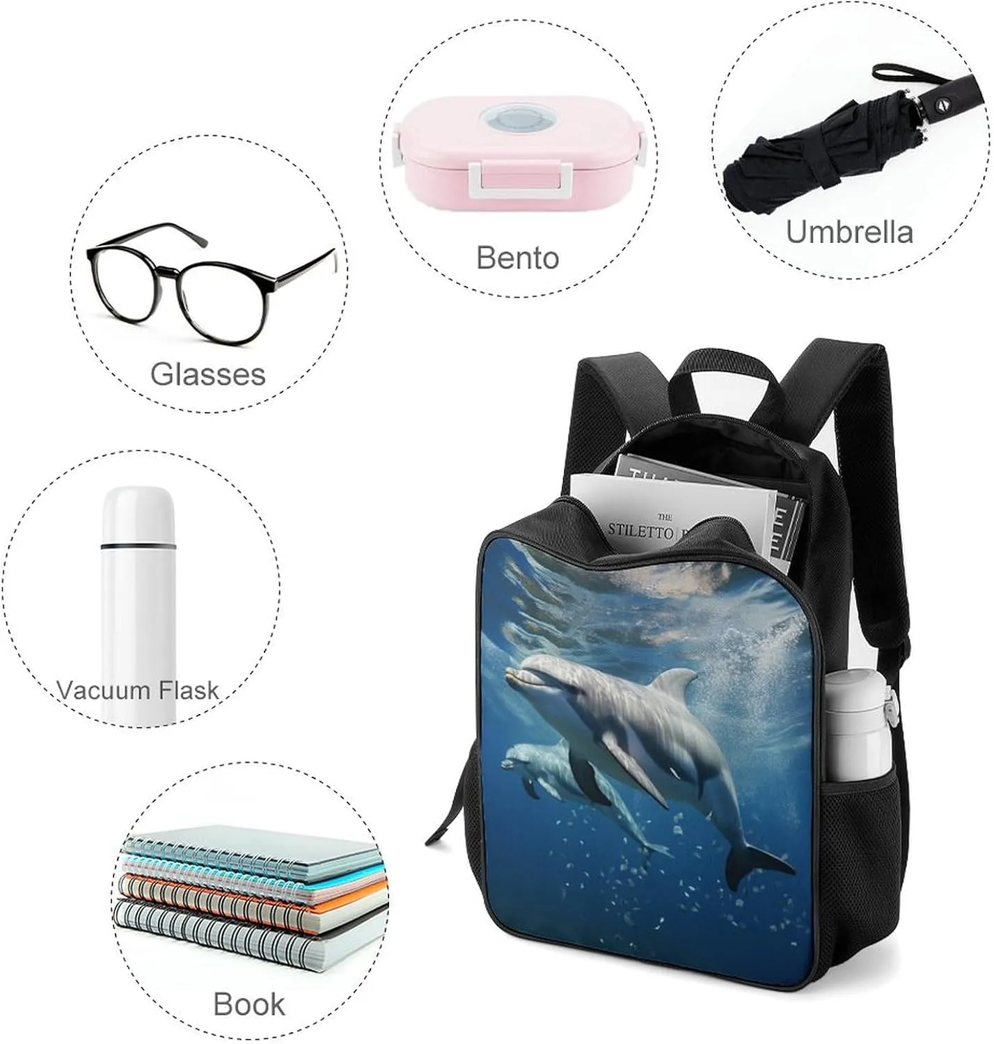 Lightweight Backpacks Cute Travel Bag Durable Cute Dolphins Printing Small Travel Backpack For Women & Men