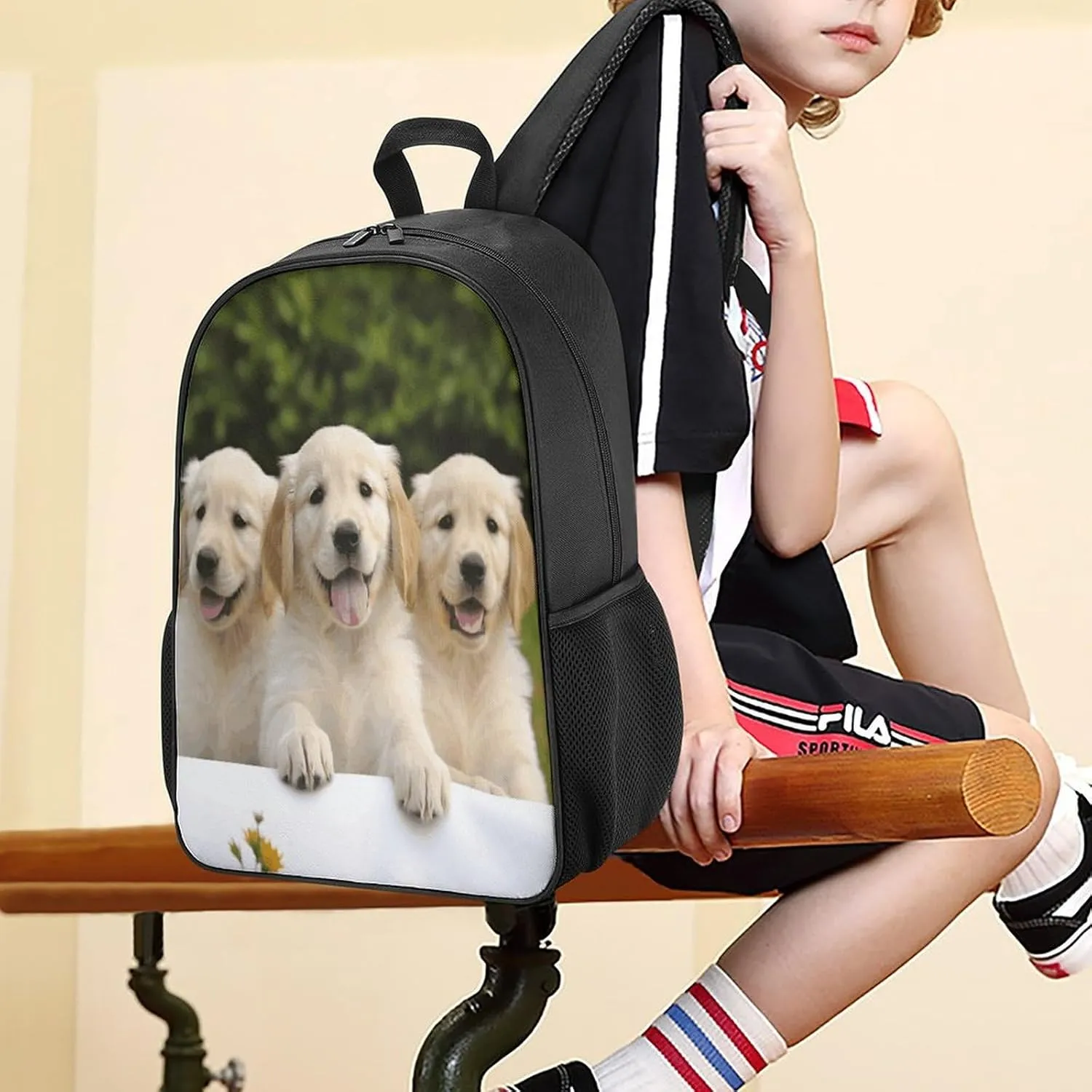 Lightweight Backpacks Cute Travel Bag Durable Golden Retriever Puppies Printing Small Travel Backpack For Women & Men