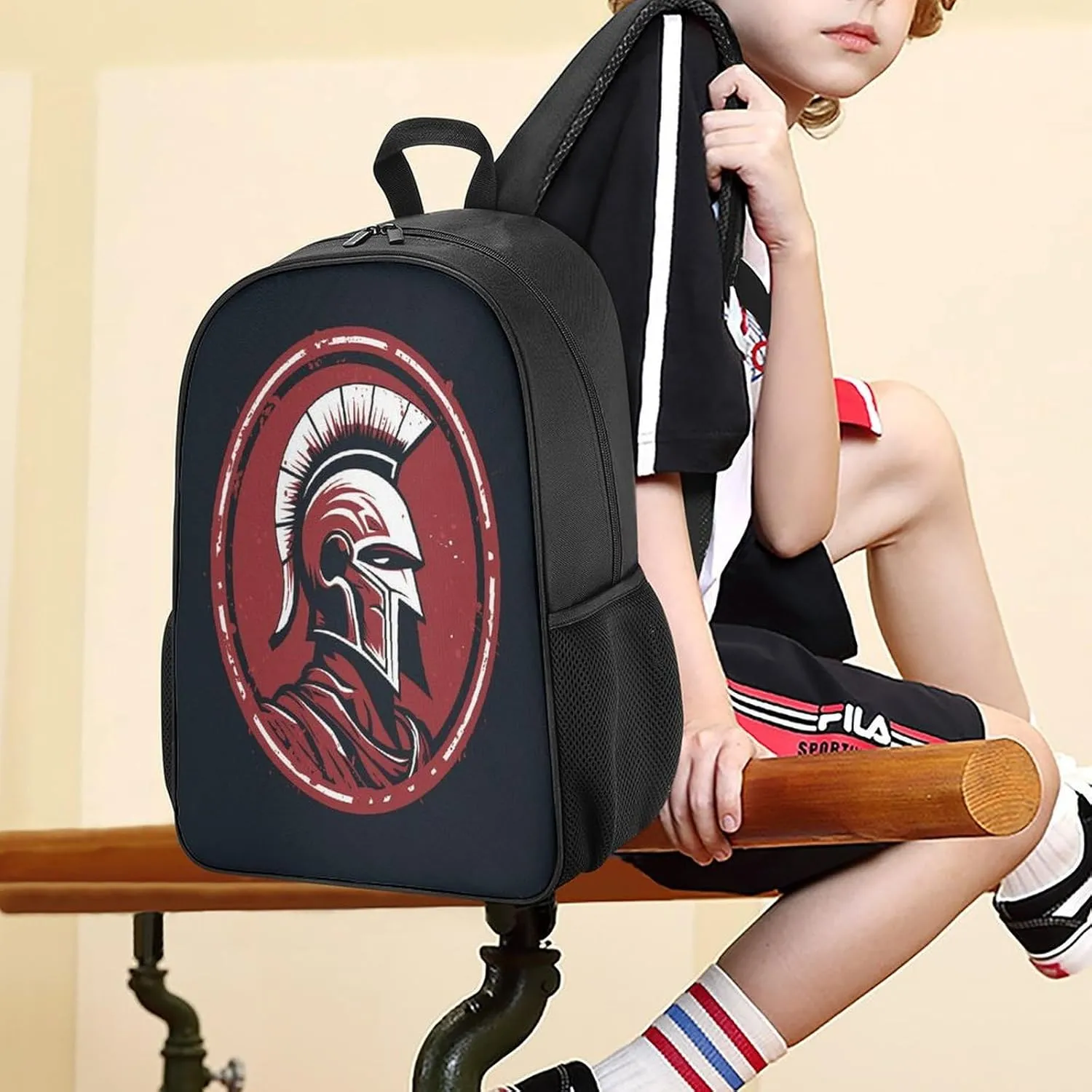 Lightweight Backpacks Cute Travel Bag Durable Red Warrior Helmet Printing Small Travel Backpack For Women & Men