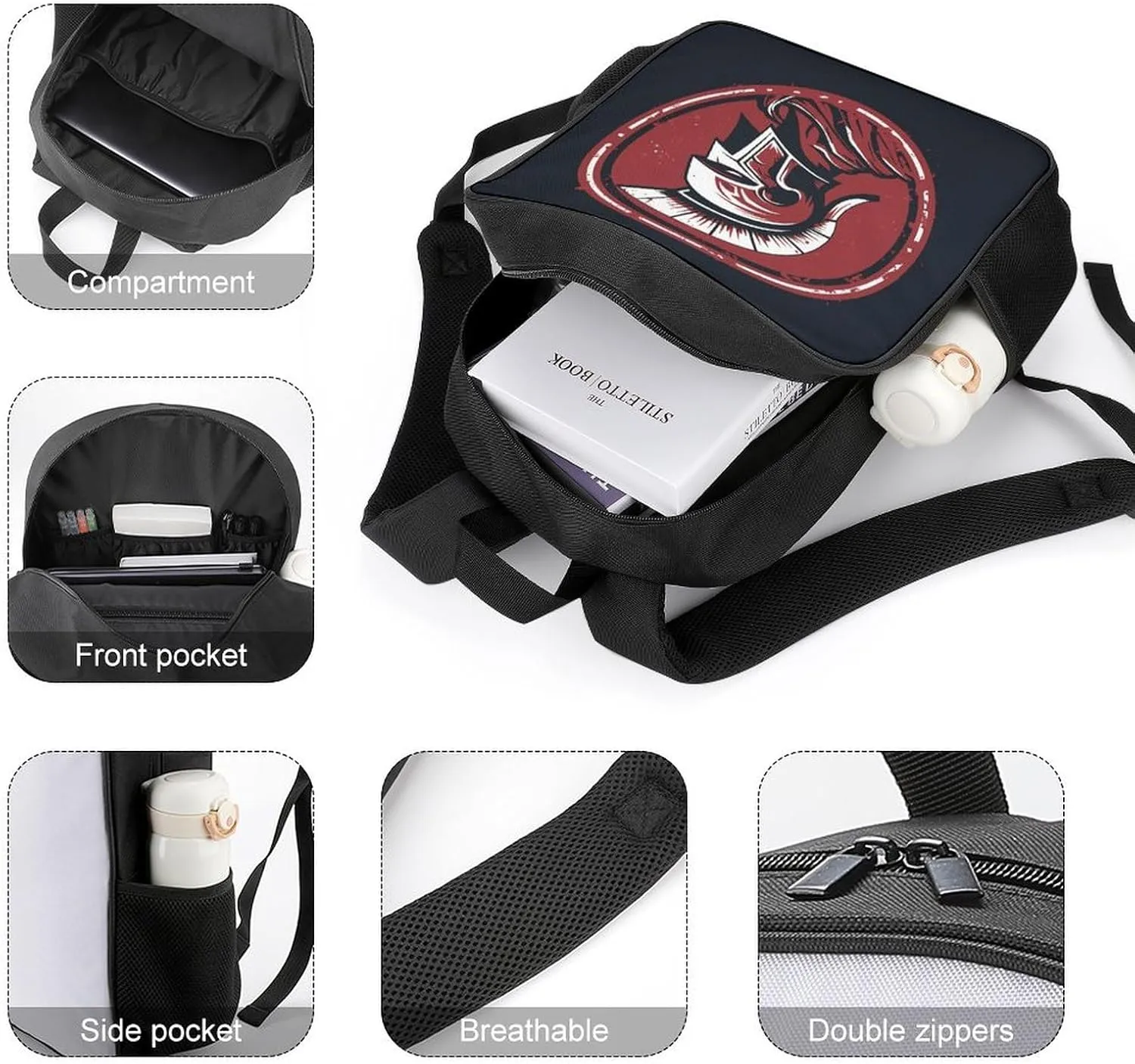 Lightweight Backpacks Cute Travel Bag Durable Red Warrior Helmet Printing Small Travel Backpack For Women & Men