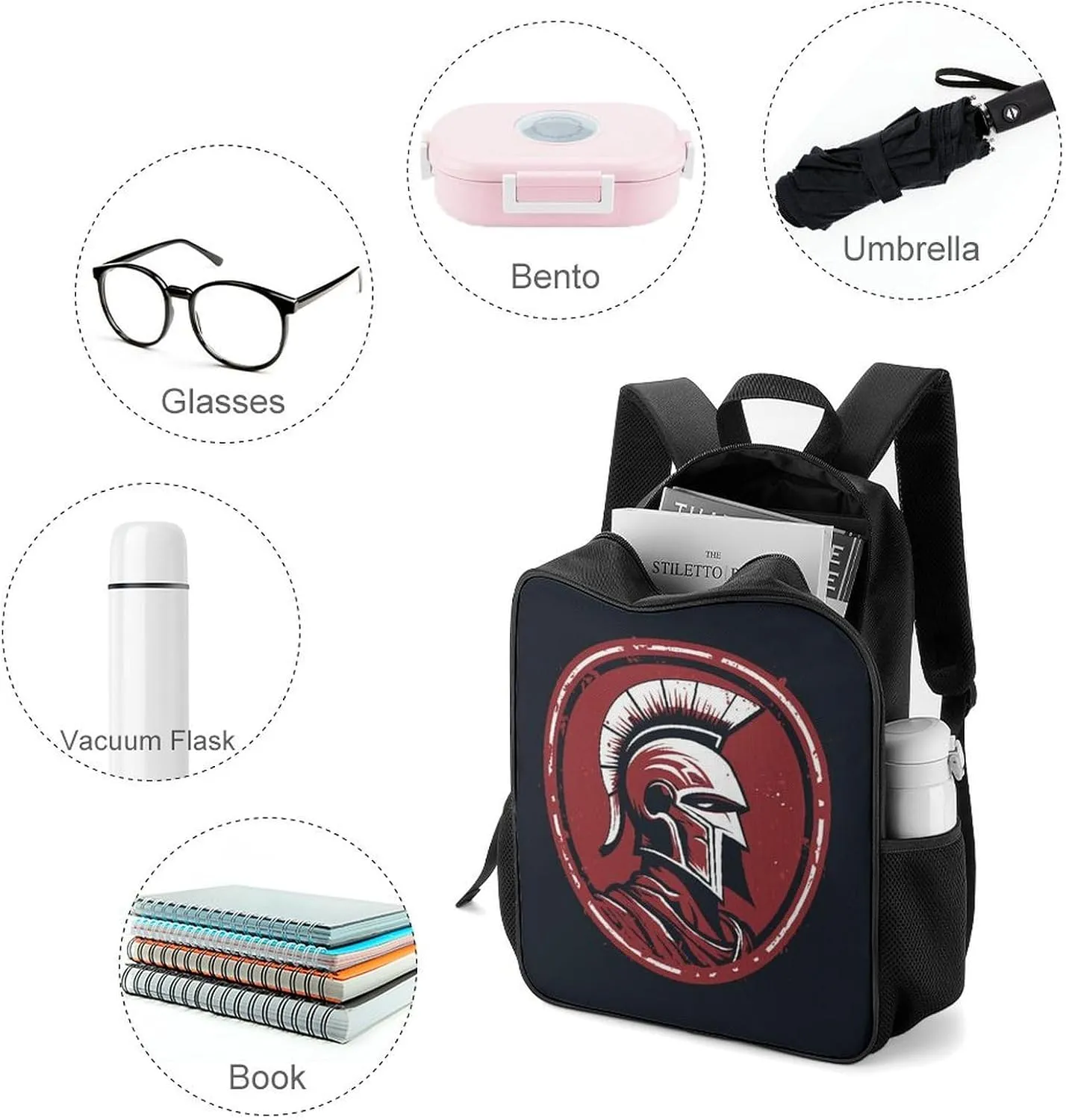 Lightweight Backpacks Cute Travel Bag Durable Red Warrior Helmet Printing Small Travel Backpack For Women & Men