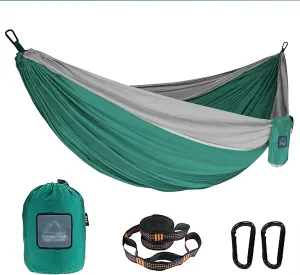 Lightweight Camping Hammock, Double Hammock with Tree Straps, Travel Portable Hammocks Nylon Hammock for Outsides Backpacking Beach Backyard Patio Hiking (Color : Dark Green, Size : 260 * 135CM)