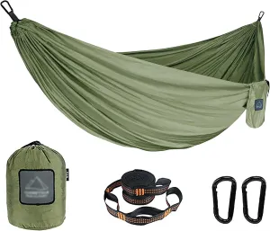 Lightweight Camping Hammock, Double Hammock with Tree Straps, Travel Portable Hammocks Nylon Hammock for Outsides Backpacking Beach Backyard Patio Hiking (Color : Military Green 2, Size : 260 * 135CM
