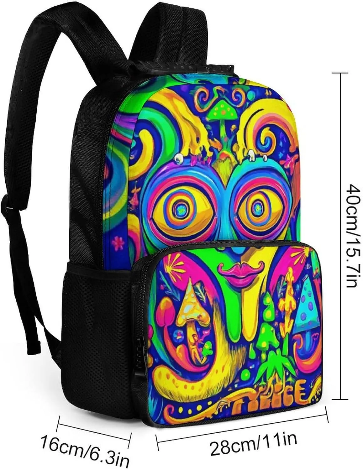Lightweight Daypack Backpack for Sports Travel Running - Large Capacity Multipurpose Anti-Theft Bookbag, Blue Peace Trippy Eyes Mushrooms Laptop Backpack Daypack