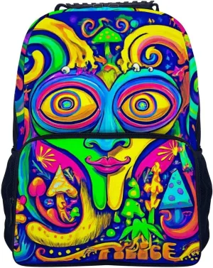 Lightweight Daypack Backpack for Sports Travel Running - Large Capacity Multipurpose Anti-Theft Bookbag, Blue Peace Trippy Eyes Mushrooms Laptop Backpack Daypack
