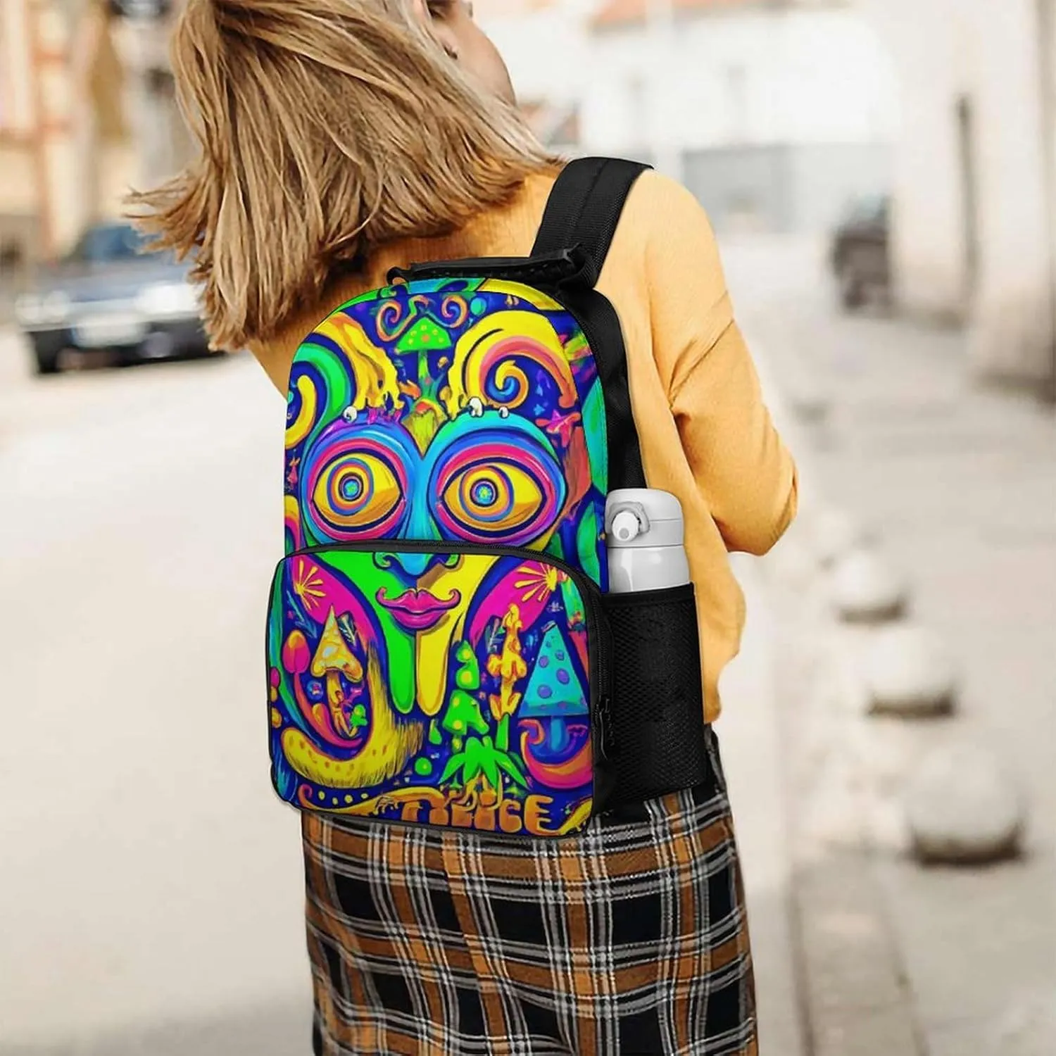Lightweight Daypack Backpack for Sports Travel Running - Large Capacity Multipurpose Anti-Theft Bookbag, Blue Peace Trippy Eyes Mushrooms Laptop Backpack Daypack