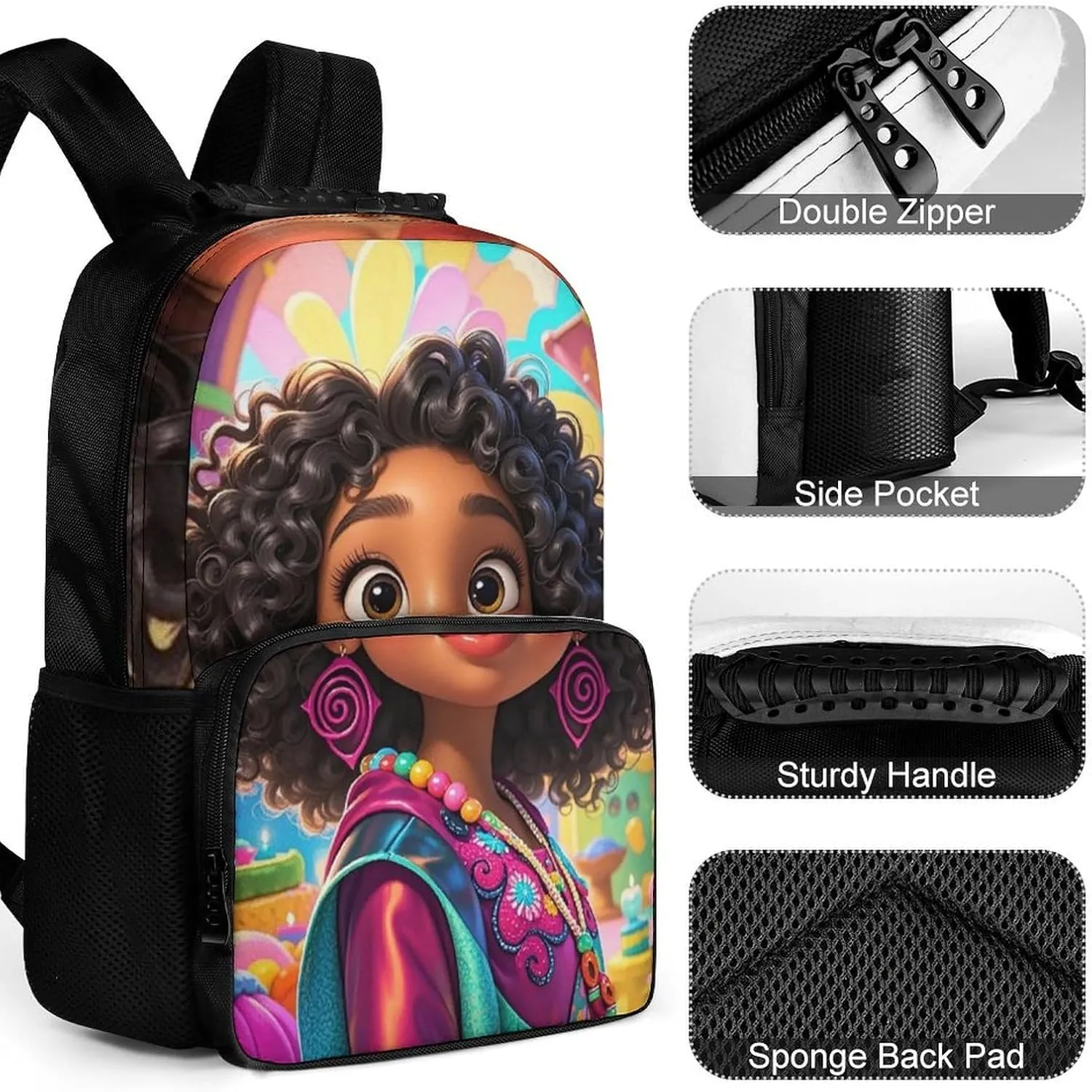 Lightweight Daypack for Camping Business Walking Cycling - Large Capacity Anti-Theft Multipurpose Bookbag, Chic Cartoon Black Woman African American Woman Art Gym Outdoor Hiking Backpack