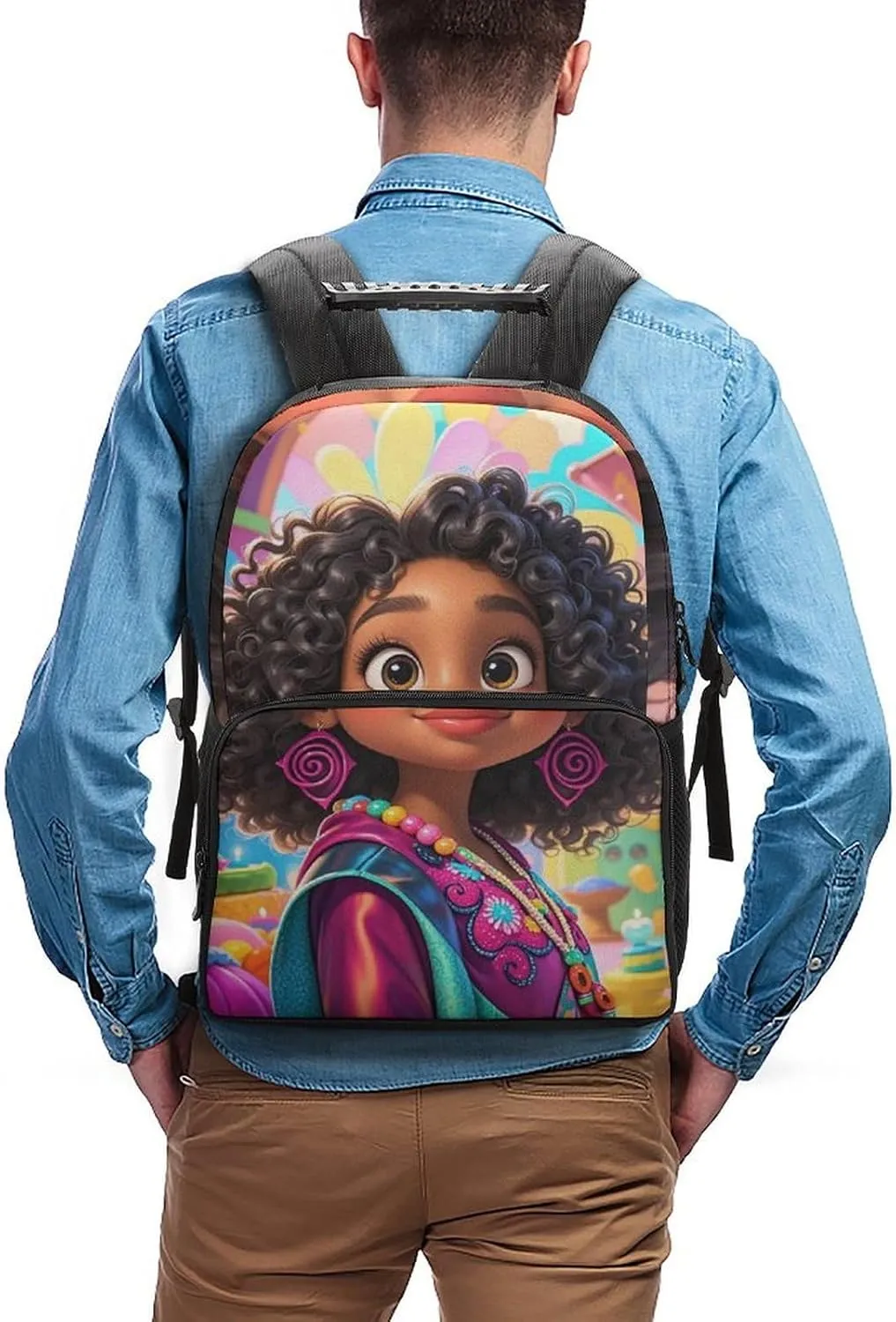 Lightweight Daypack for Camping Business Walking Cycling - Large Capacity Anti-Theft Multipurpose Bookbag, Chic Cartoon Black Woman African American Woman Art Gym Outdoor Hiking Backpack