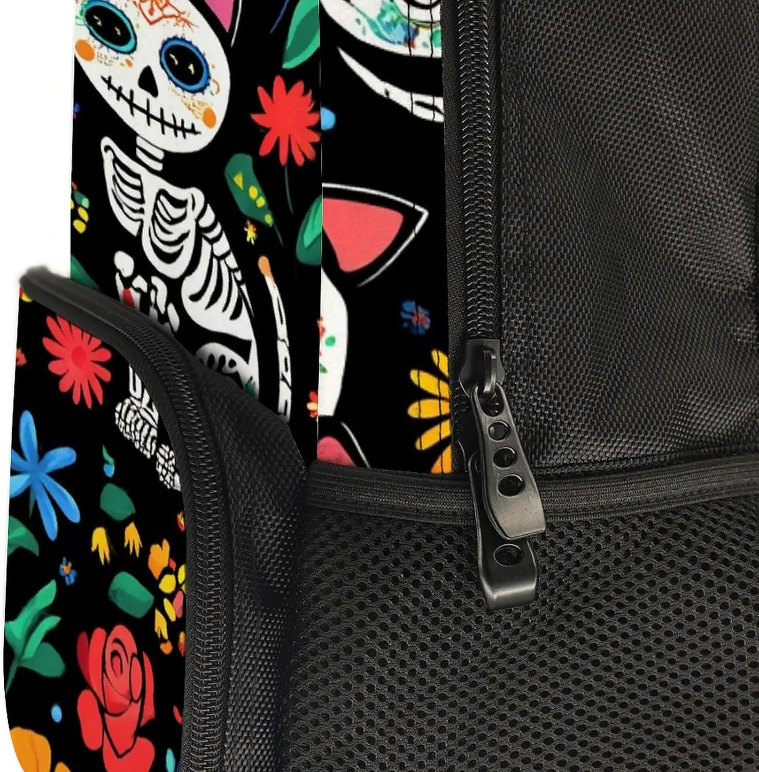 Lightweight Rucksack for Sports Travel Running - Big Capacity Multipurpose Anti-Theft Bookbag, Day Of The Dead Black Cat Rose Sugar Skull Skeleton Travel and Sport Backpack Rucksack