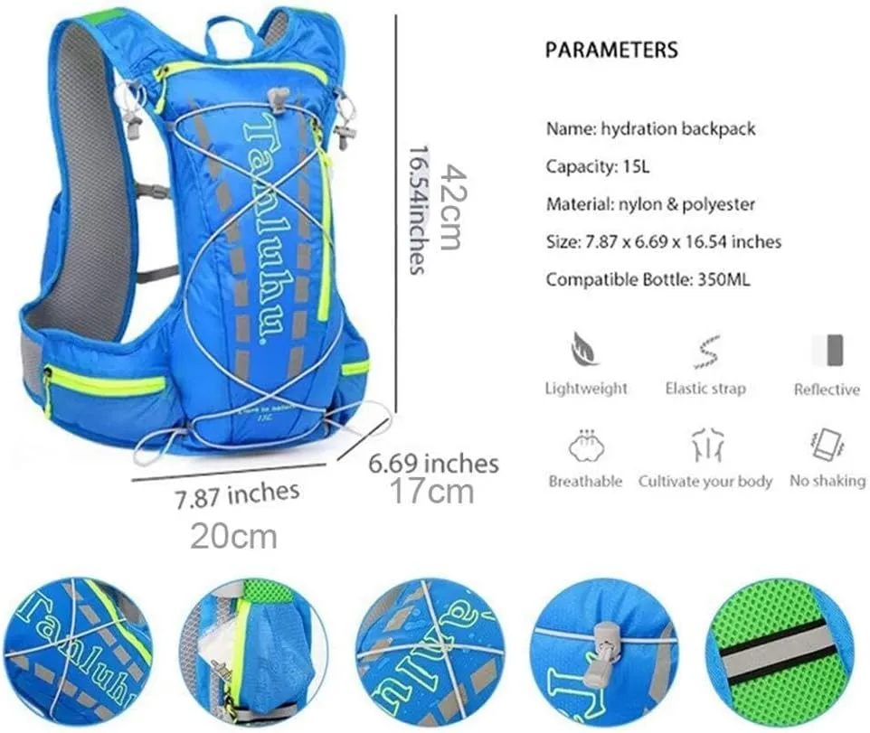 Lightweight Running Hydration Vest Backpack, 15L Capacity, 2L Water Bladder & 500ML Bottle, for Trail Running, Cycling, Marathon (Black)